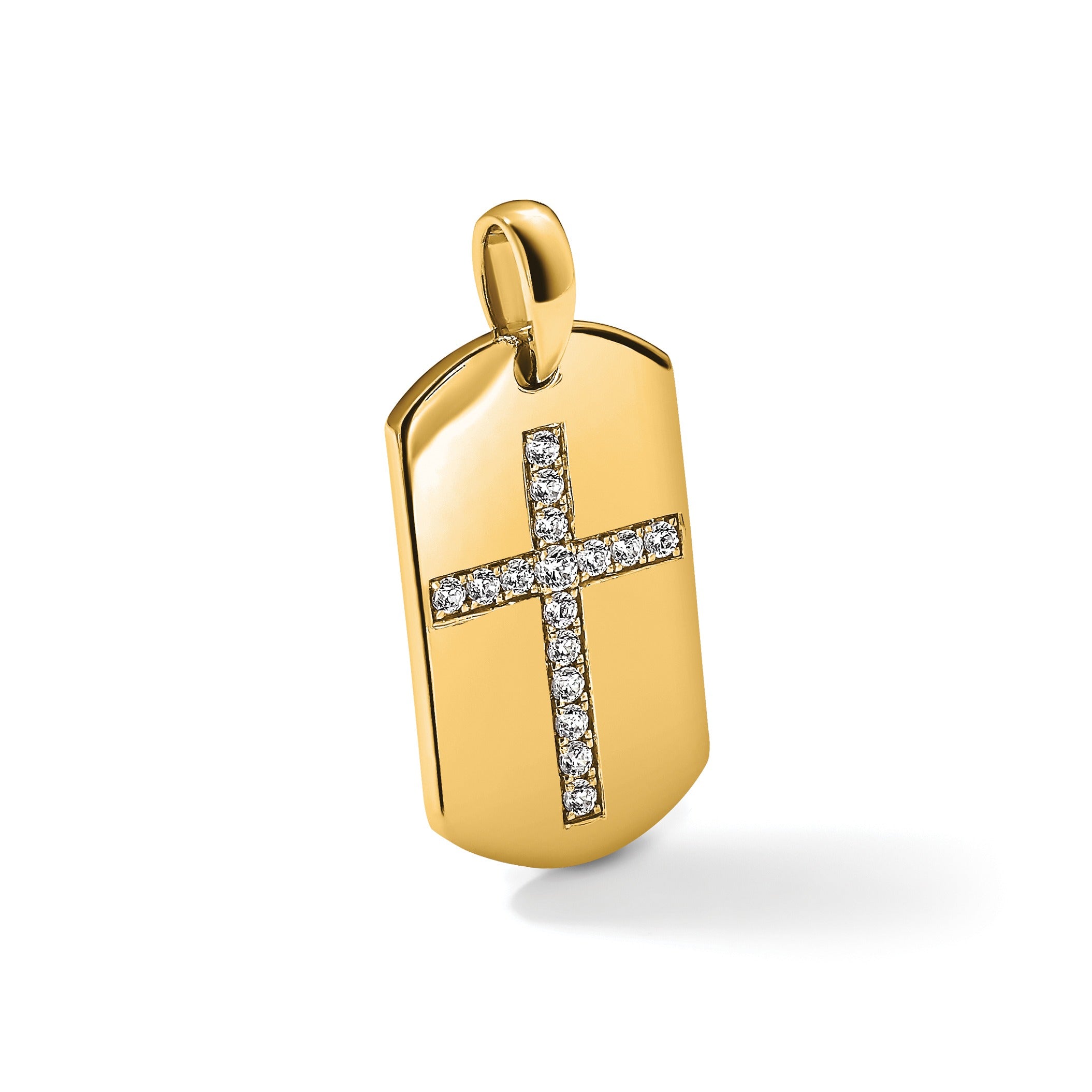 14K Gold Lab Grown Diamond Cross Dog Tag Pendant