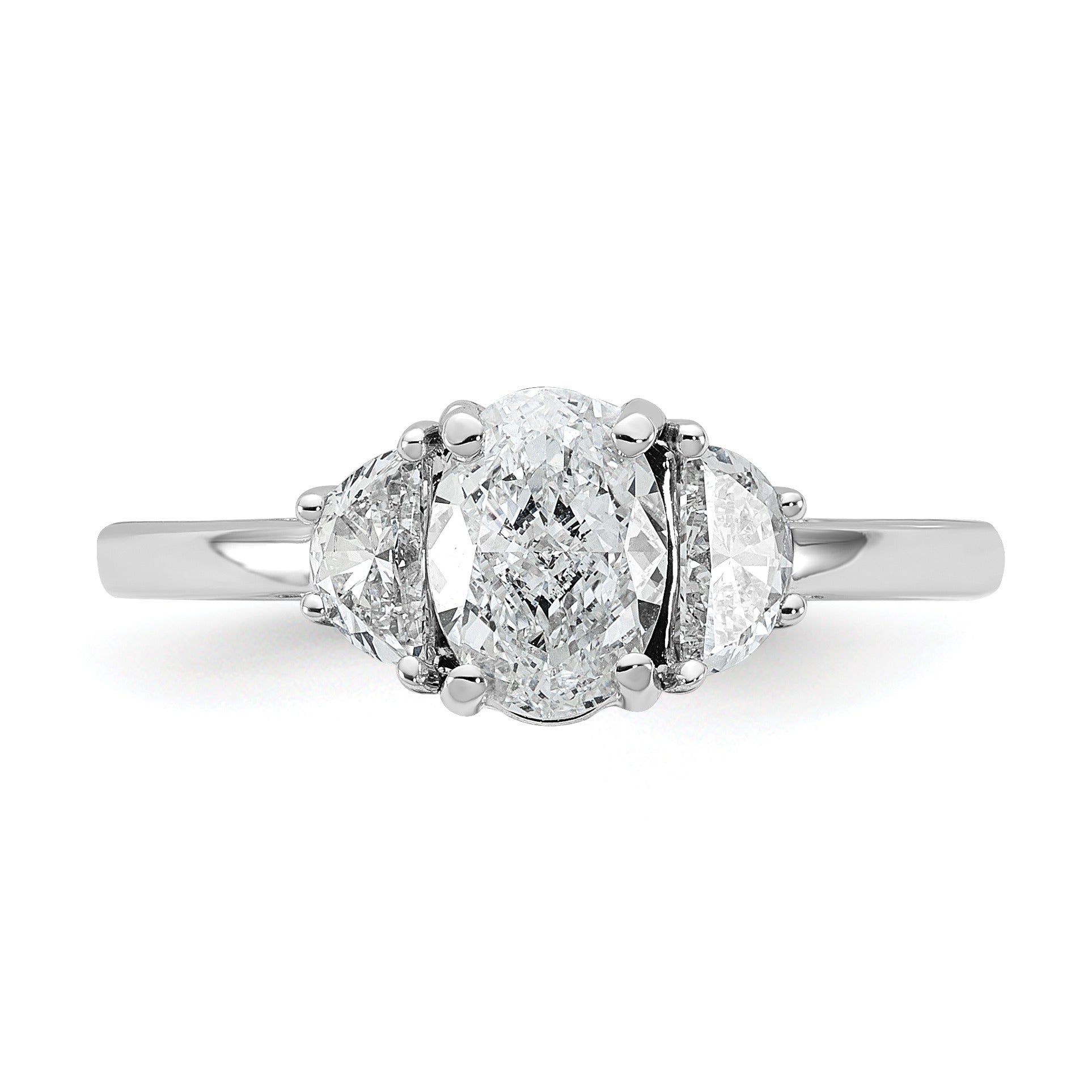 14K White Gold Lab Grown Oval Diamond Three Stone Engagement Ring