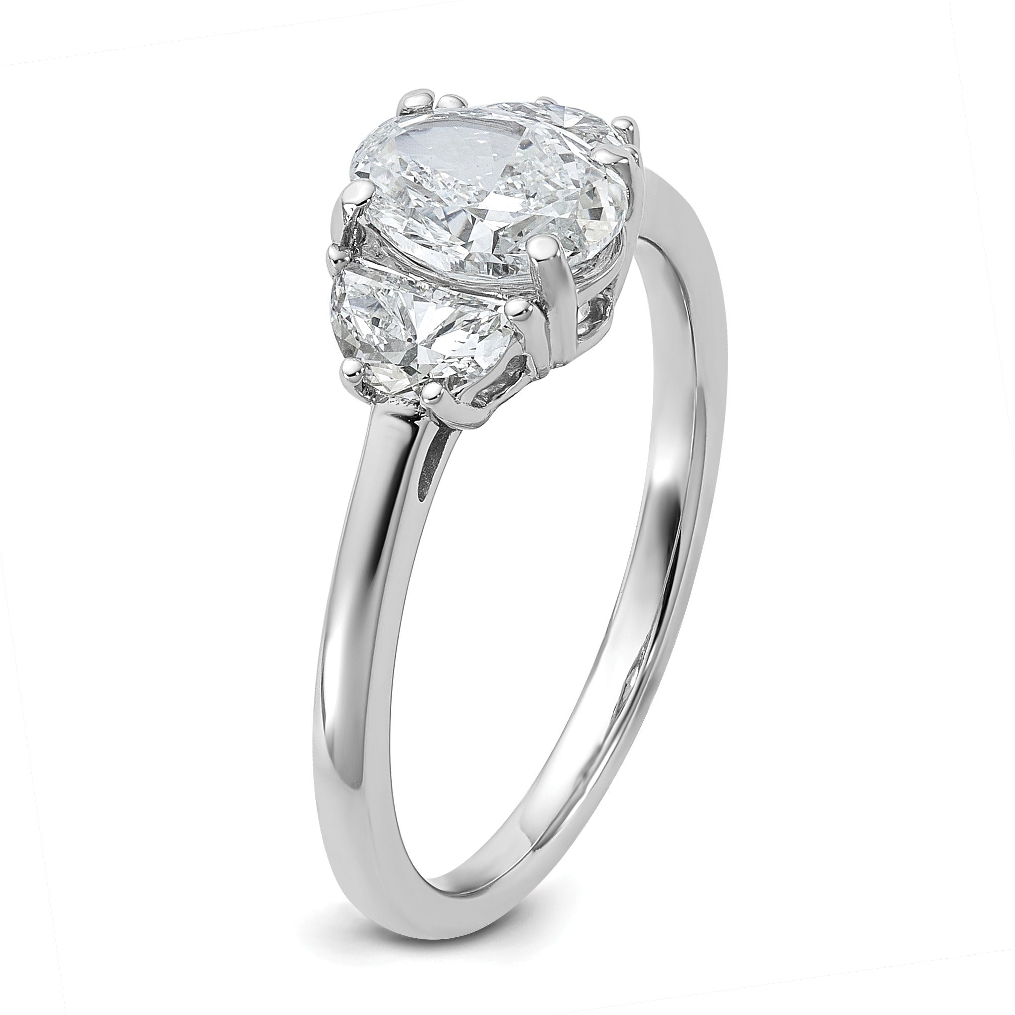 14K White Gold Lab Grown Oval Diamond Three Stone Engagement Ring