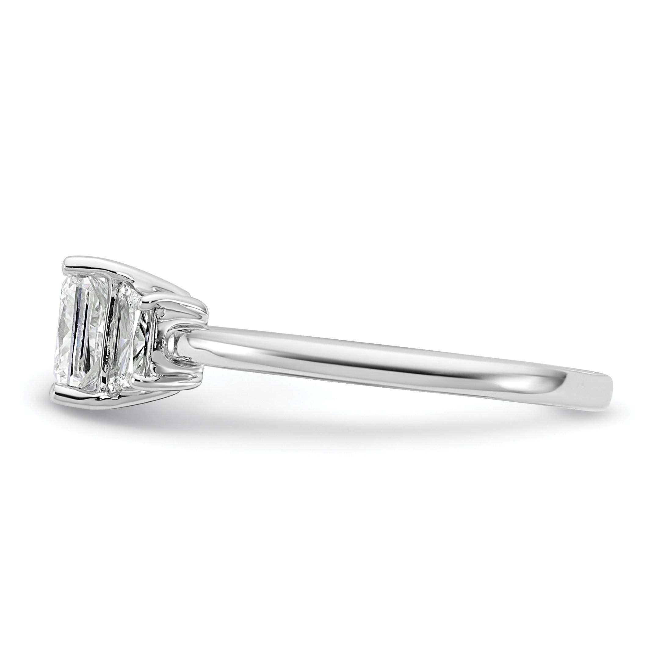 14K White Gold Lab Grown Diamond Princess & Trapezoid 3-Stone Bridal Rings
