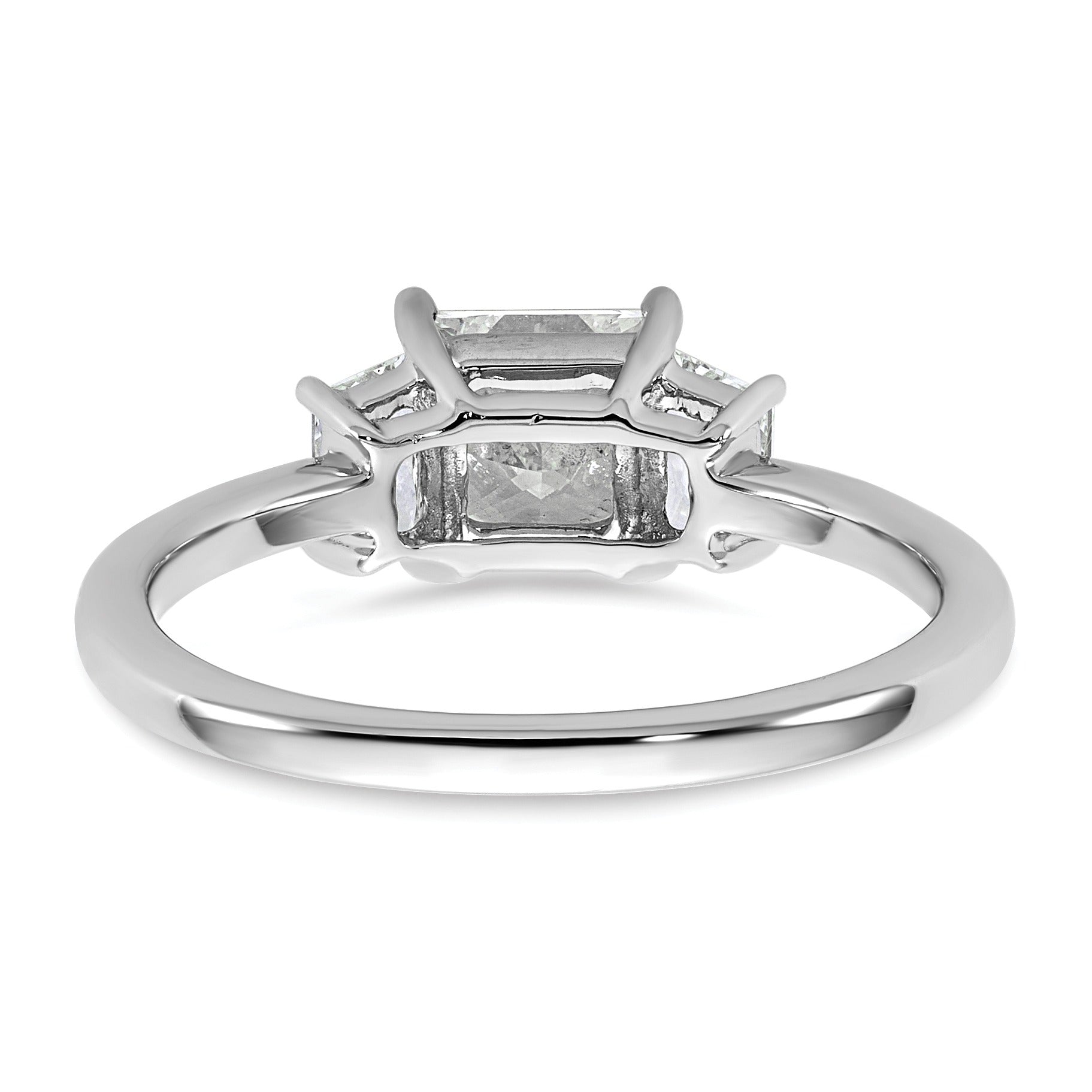 14K White Gold Lab Grown Diamond Princess & Trapezoid 3-Stone Bridal Rings