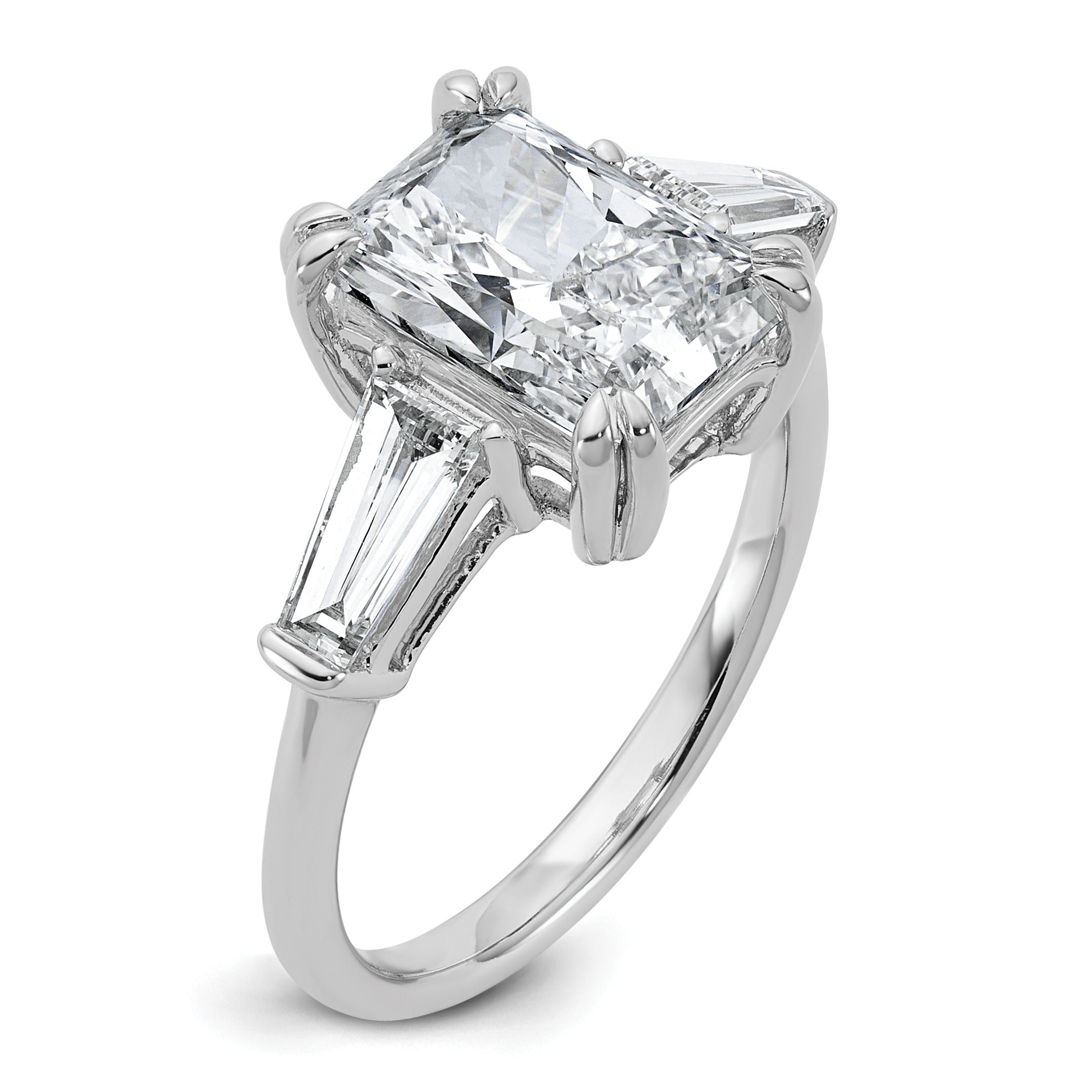 14K White Gold Lab Grown Diamond Baguette 3-Stone Bridal Rings