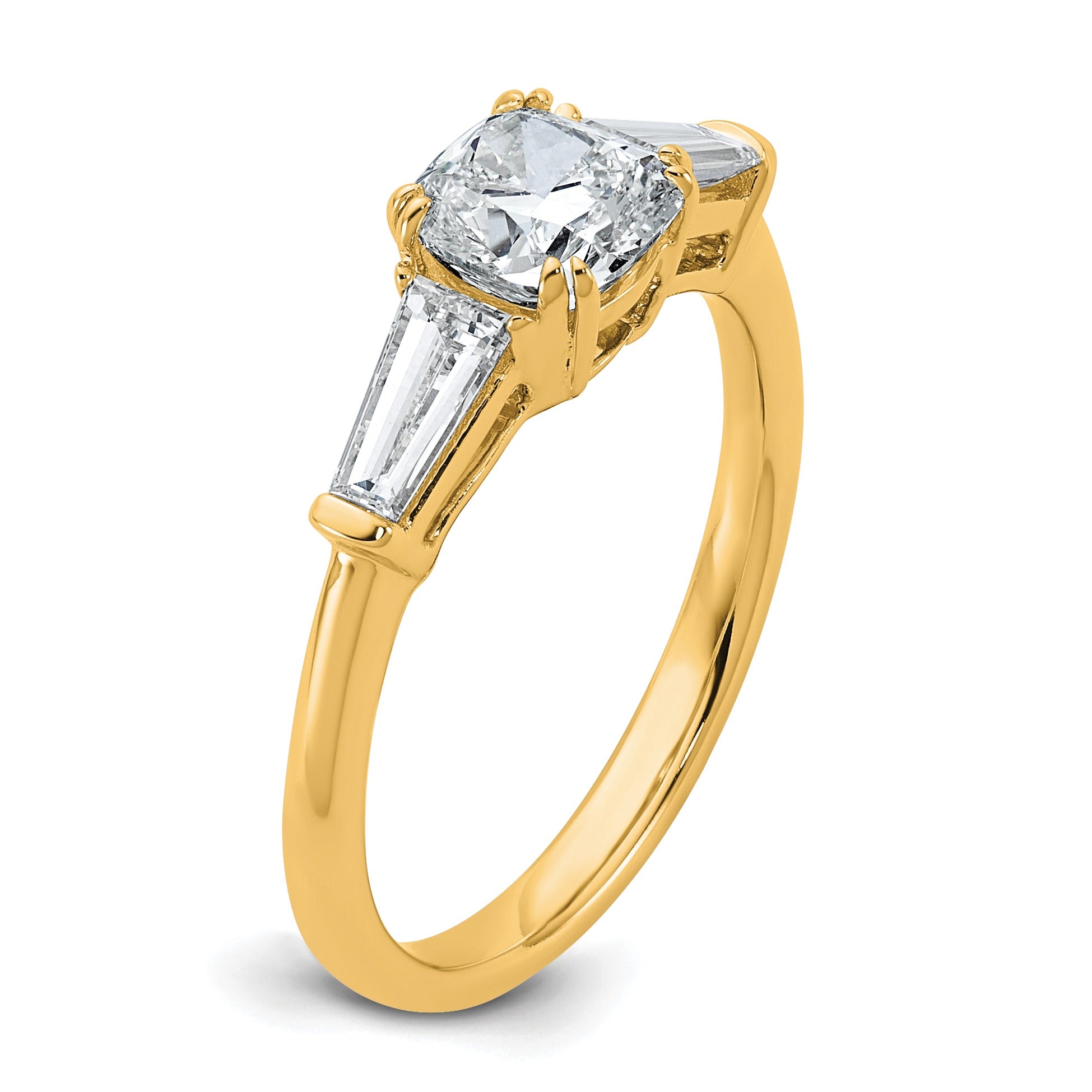 Lab Grown Diamond Cushion and Baguette 3-Stone Bridal Ring