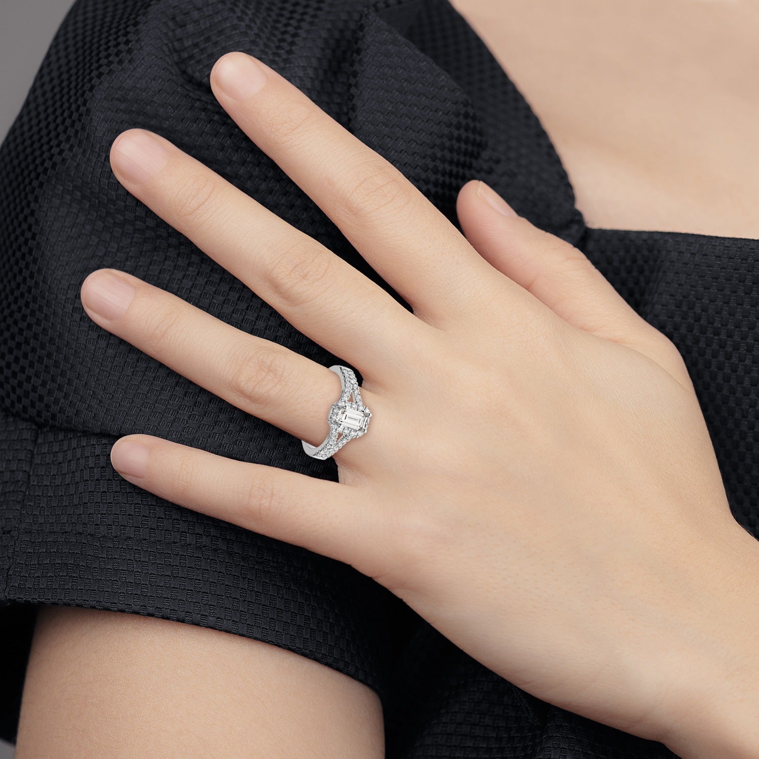 Lab Grown Emerald-Cut Diamond Halo Engagement Rings