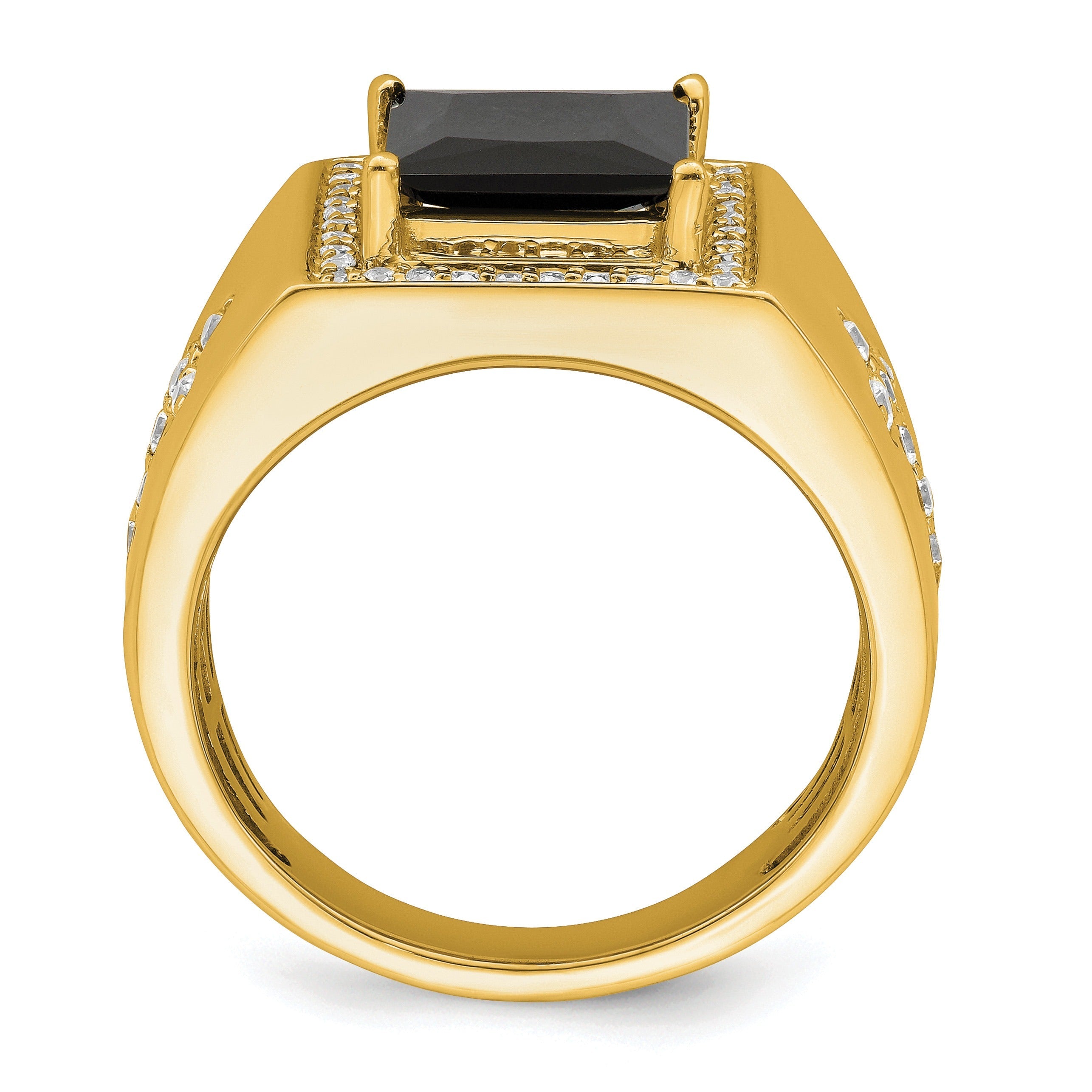 14k Gold 1/2 ct Lab Grown Diamond and Onyx Side Cross Square Men's Ring