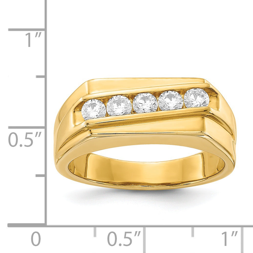 1/2 ct Lab Grown Diamond Five Stone Men's Ring 14k Yellow Gold