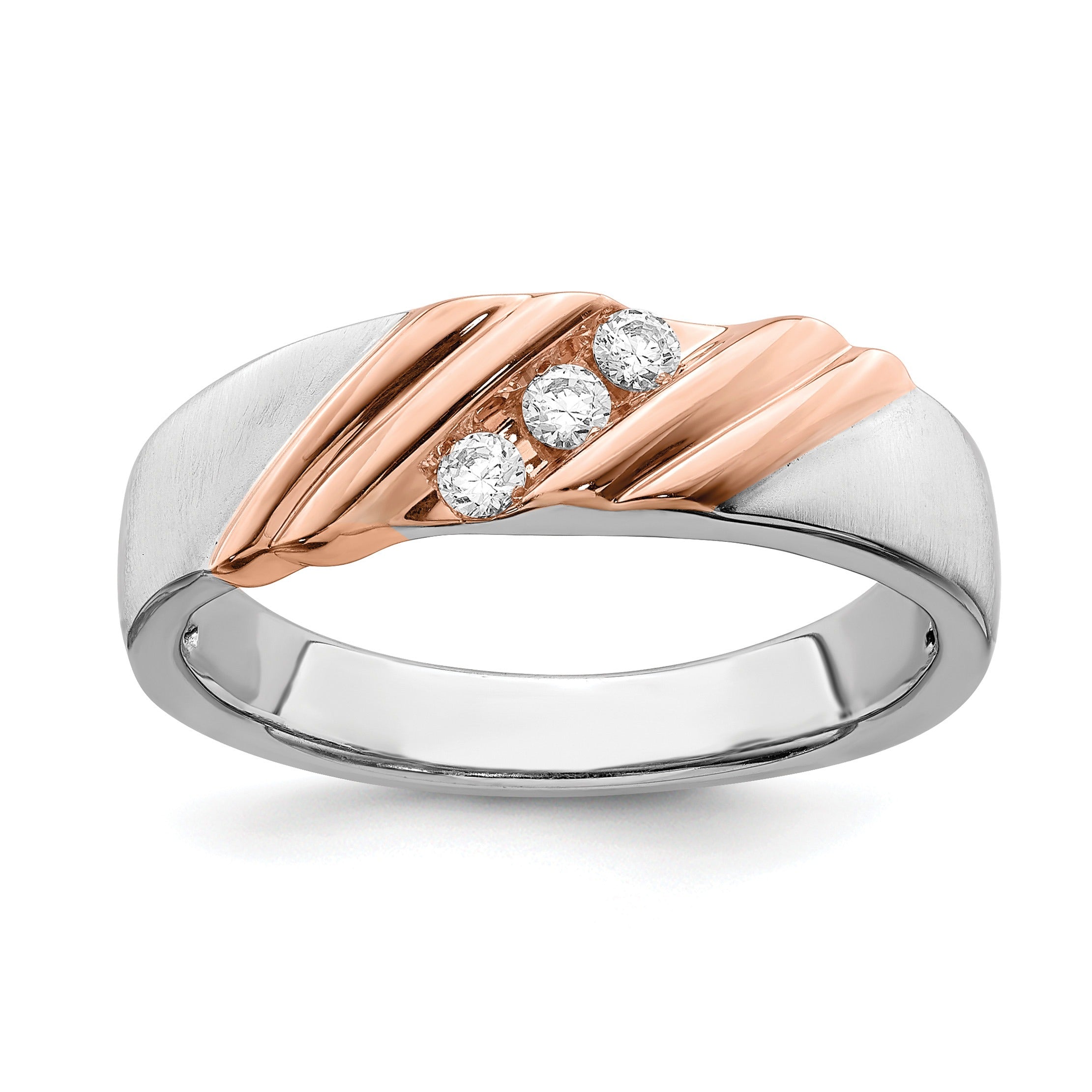 1/6 ct Lab Grown Diamond Three Stone Men's Band Ring 14k Two-tone