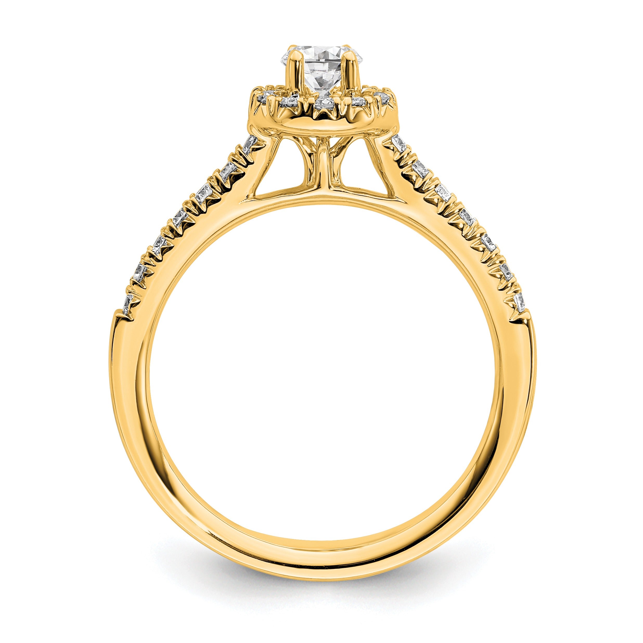 Round Lab Grown Diamond Halo Engagement Ring 14k Gold