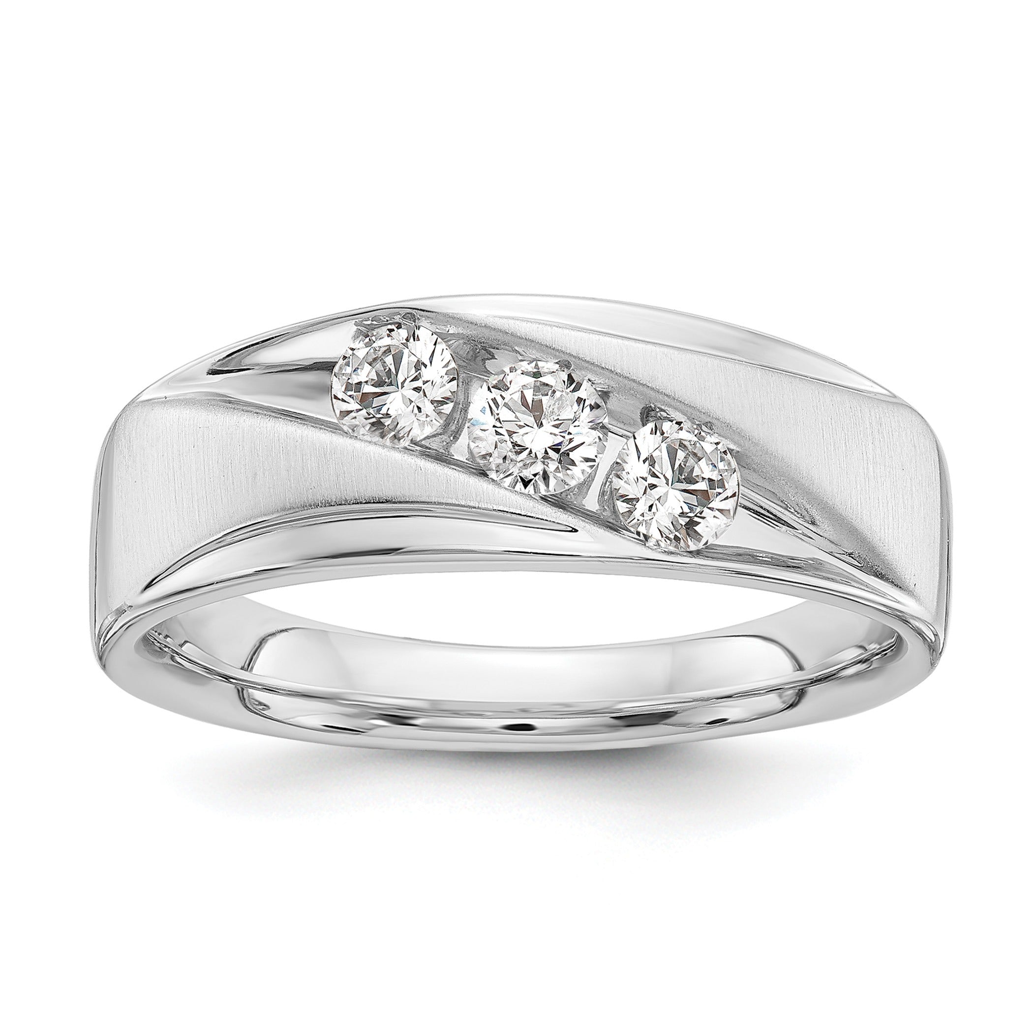 5/8 ct Lab Diamond Three Stone Wedding Bands Men's Ring 14k White Gold