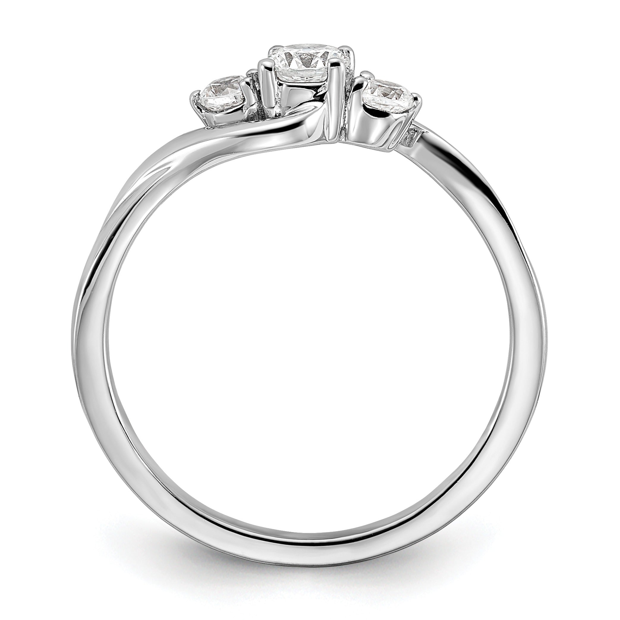 14K White Gold Lab Grown Diamond Petite Round 3 Stone Ring