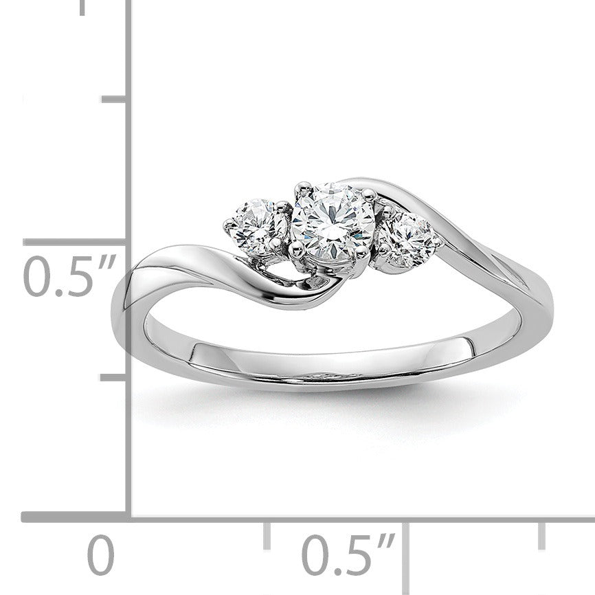 14K White Gold Lab Grown Diamond Petite Round 3 Stone Ring