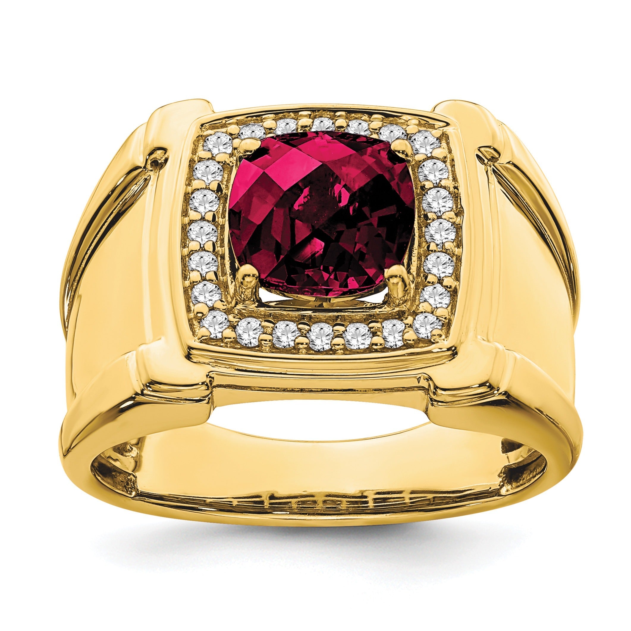 14k Lab Grown Diamond and Lab Created Ruby Men's Ring 1/4 ct