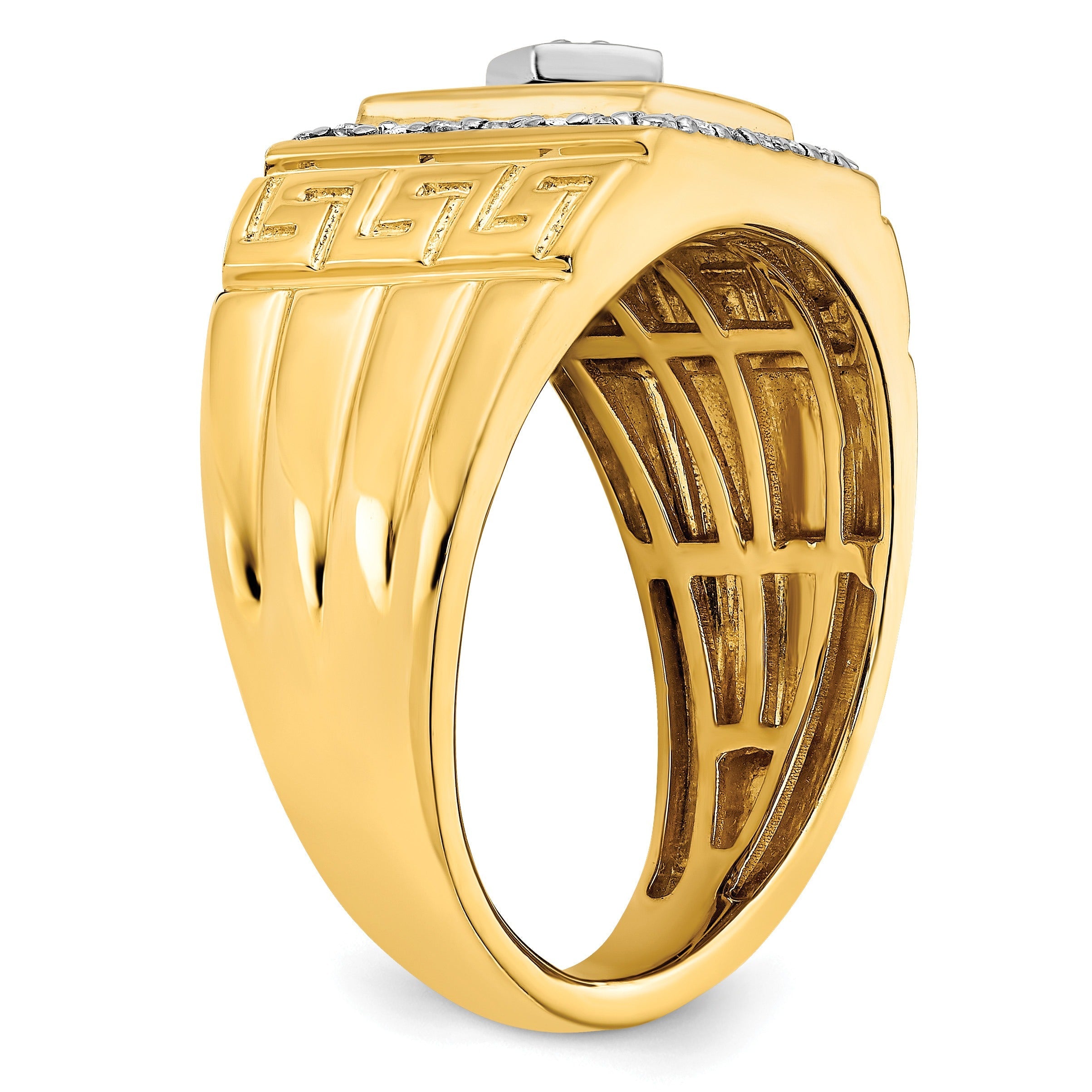 14k Gold 1/5 ct Lab Grown Diamond and Onyx Greek Key Design Men's Ring
