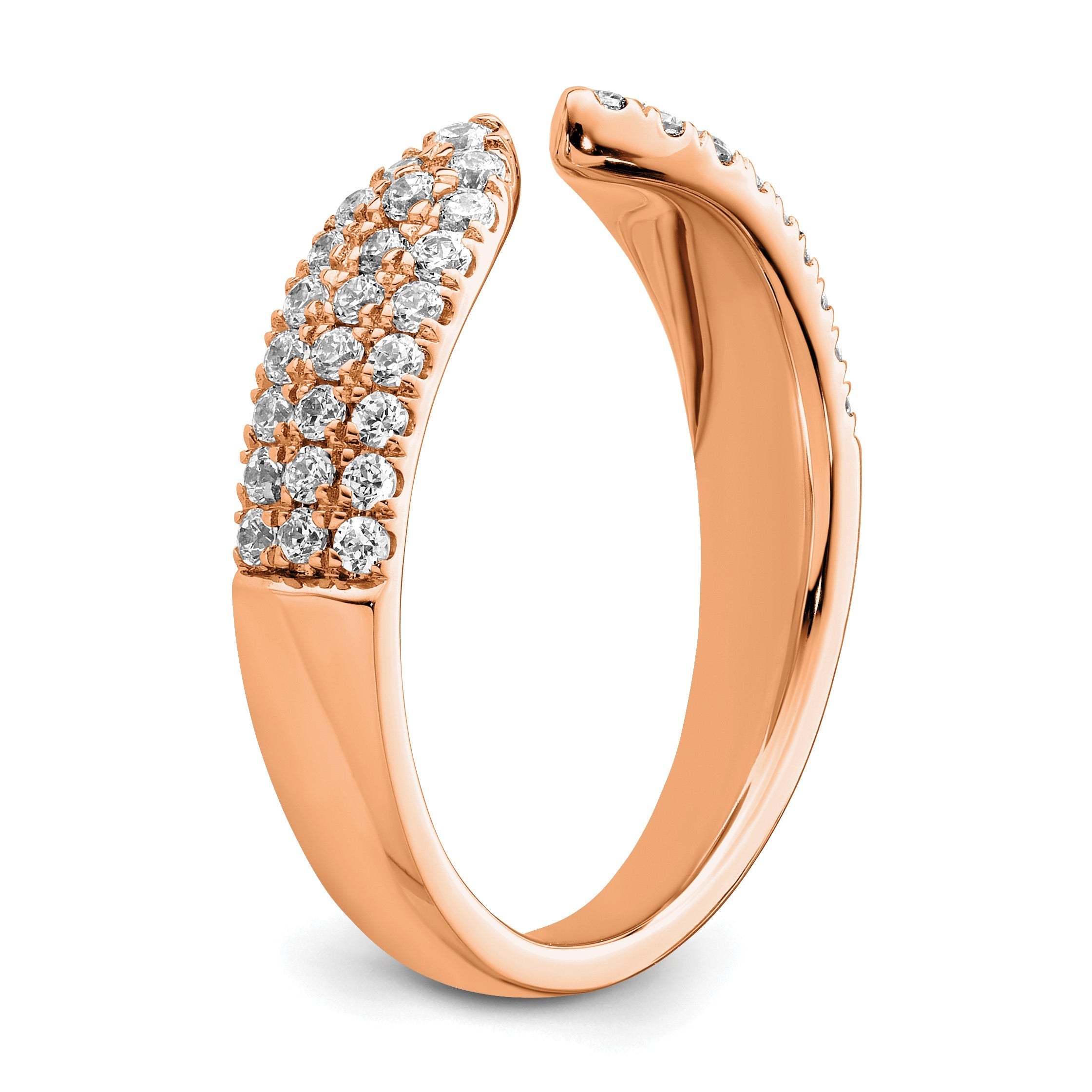 IGI Certified 0.50 Ct Round Lab Diamond Pavé 14K Rose Gold Open Cuff Wedding Enhancer Band