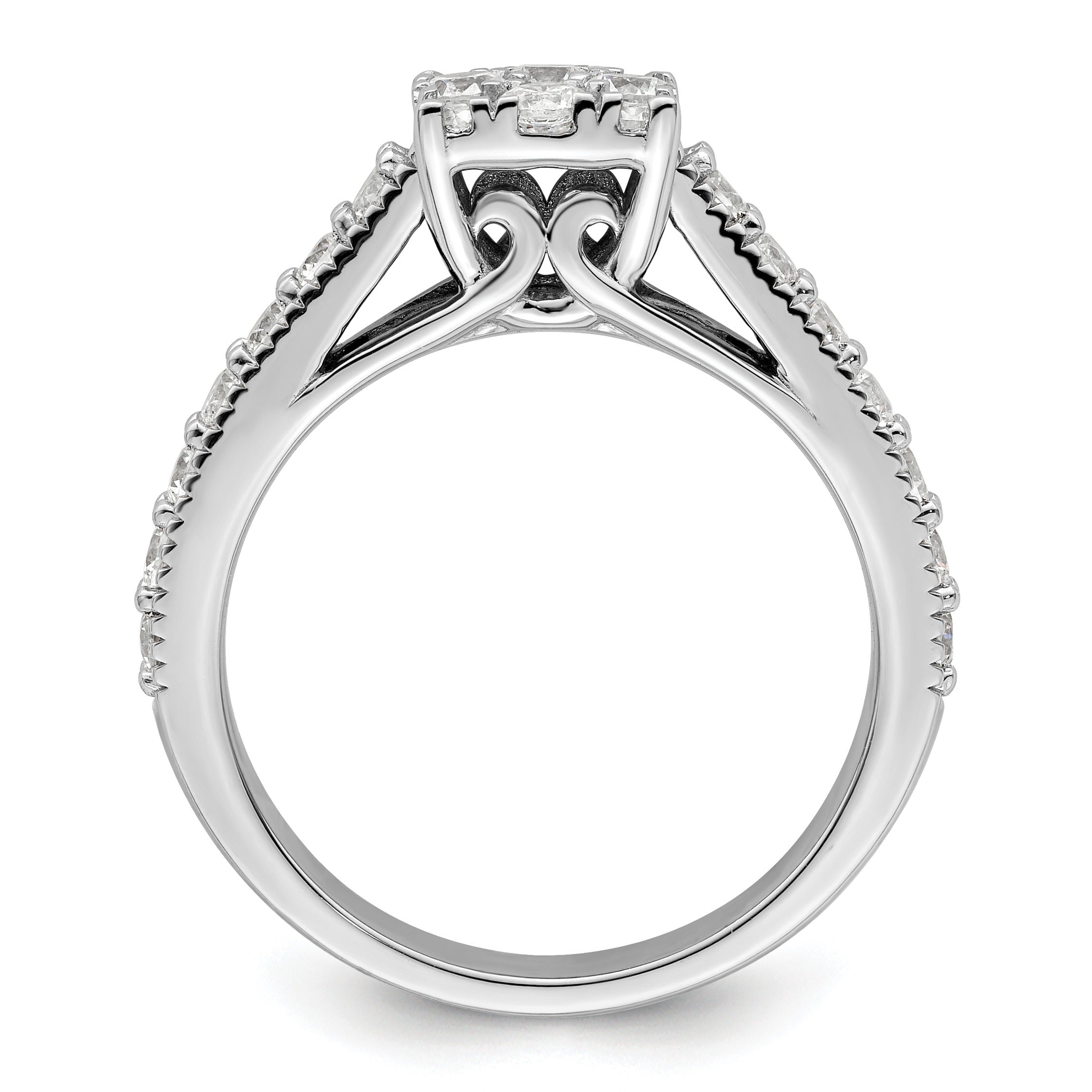 14K White Gold 1 Carat Lab Grown Diamond Cluster Engagement Ring