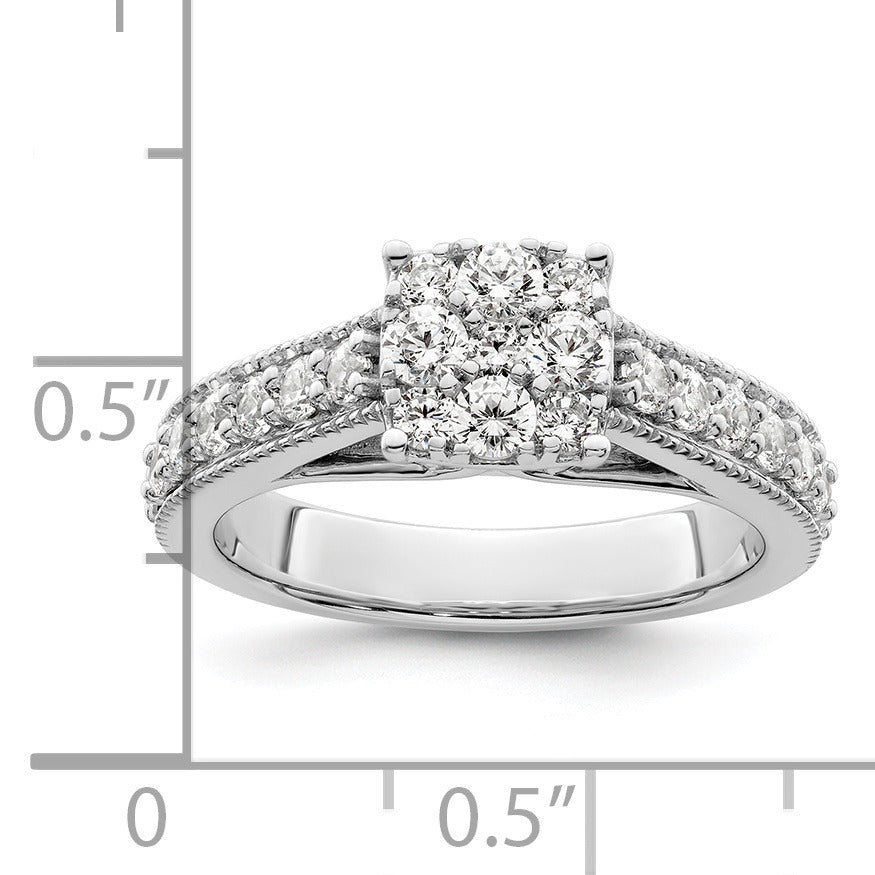 14K White Gold 1 Carat Lab Grown Diamond Cluster Engagement Ring