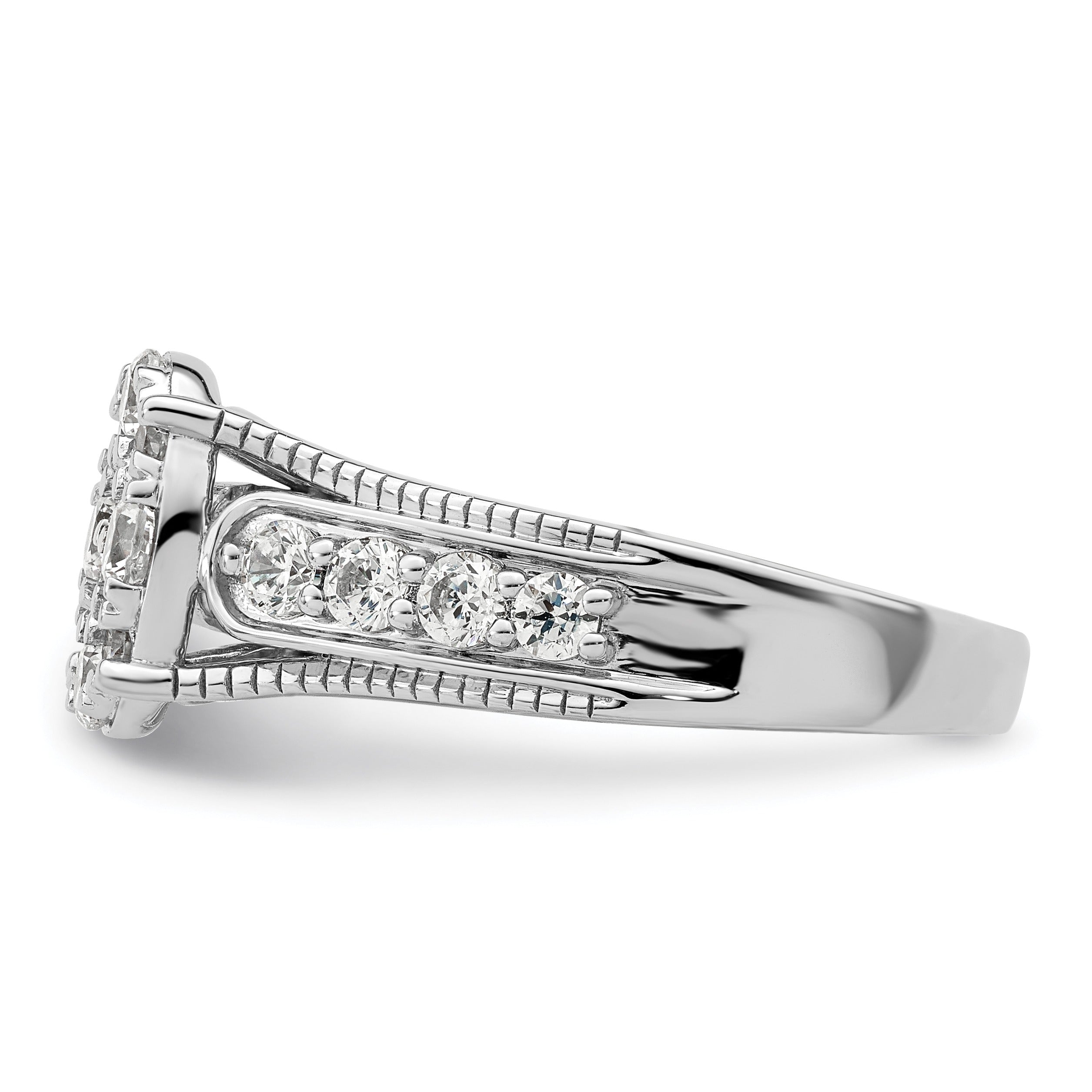 14k White Gold Lab Grown Diamond Cluster Engagement Ring 1 ct