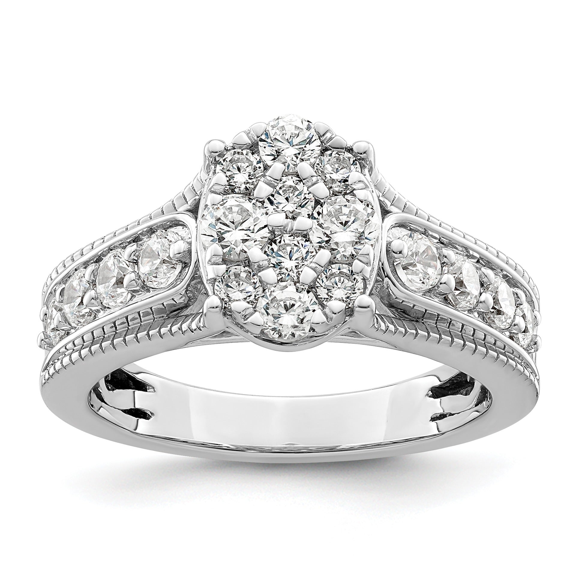14k White Gold Lab Grown Diamond Cluster Engagement Ring 1 ct