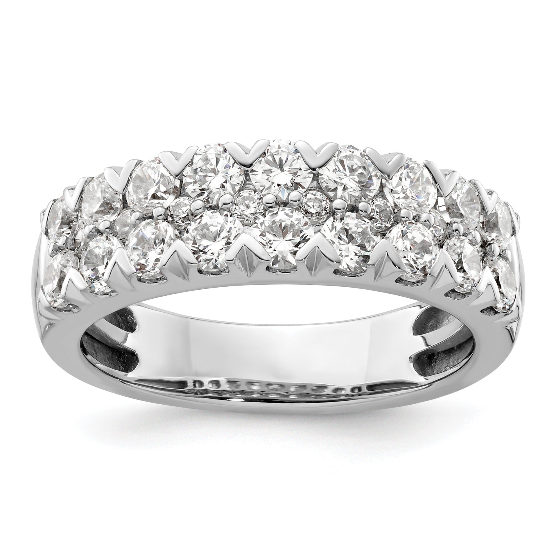 14k White Gold Lab Grown Diamond Double Row Wedding Band