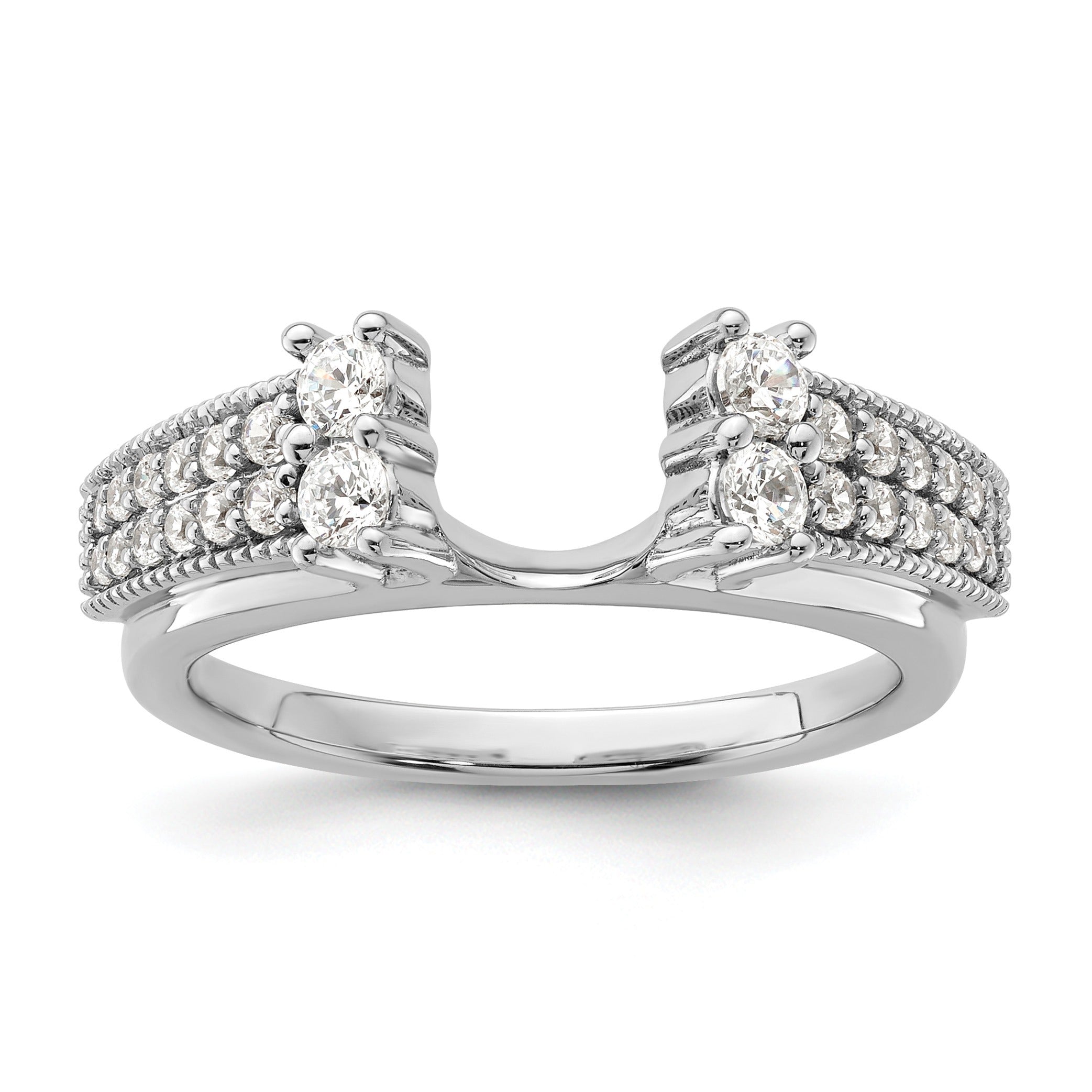 IGI Certified 0.50 Ct Round Lab Grown Diamond Pavé 14K White Gold Double Row Ring Wrap Enhancer Band