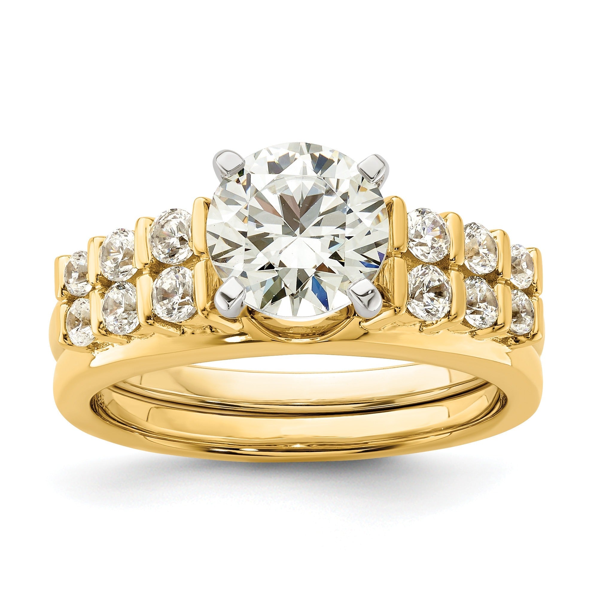 IGI Certified 0.50 Ct Round Lab Diamond Bar 14K Yellow Gold Double Row Ring Wrap Enhancer Band