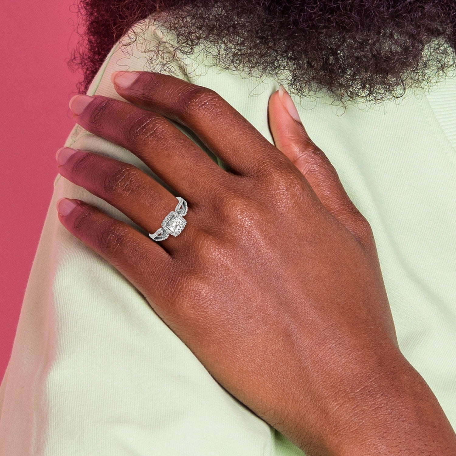 14k White Gold Lab Created Diamond Halo Engagement Ring