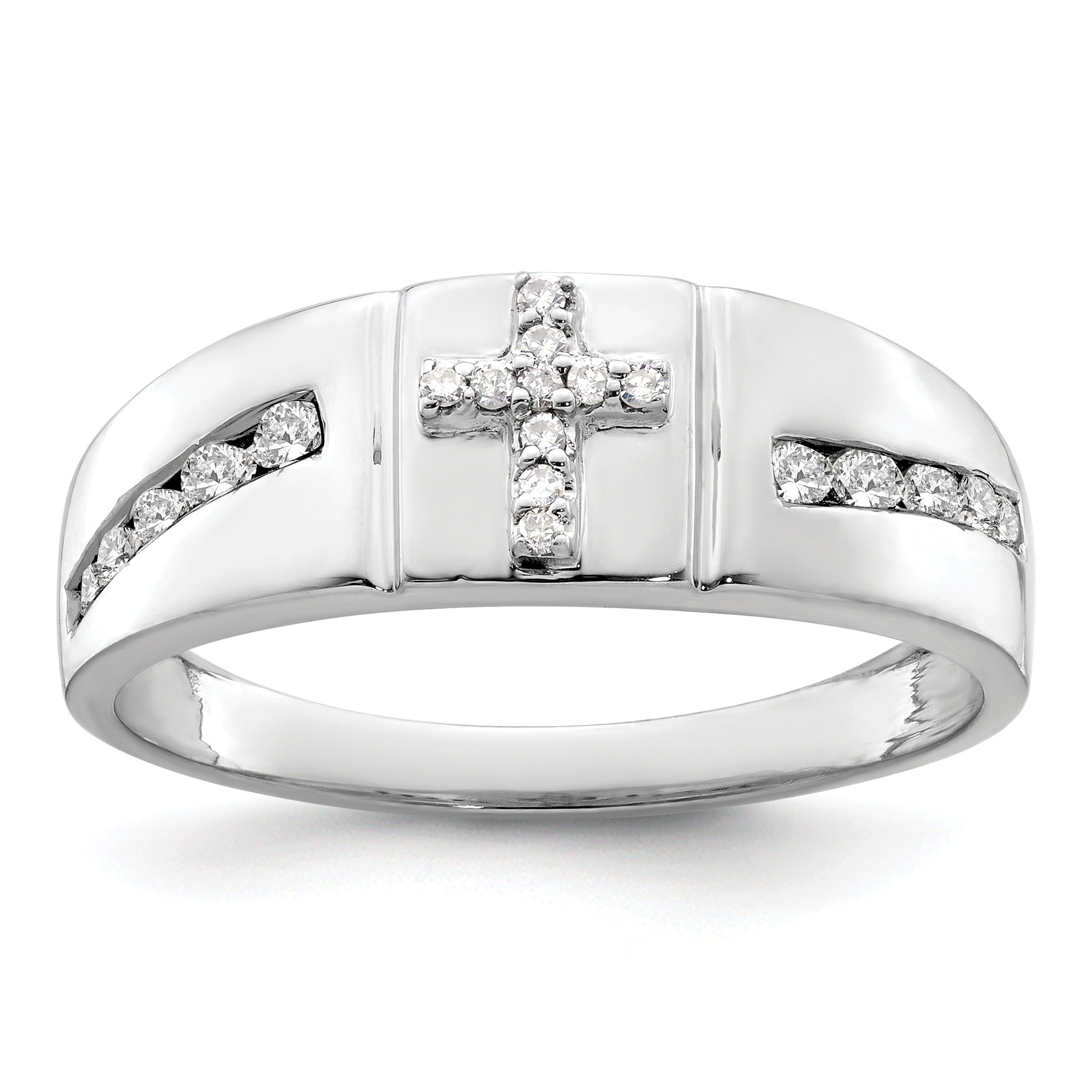 14k White Gold 1/4 ct Lab Grown Diamond Men's Cross Band Ring