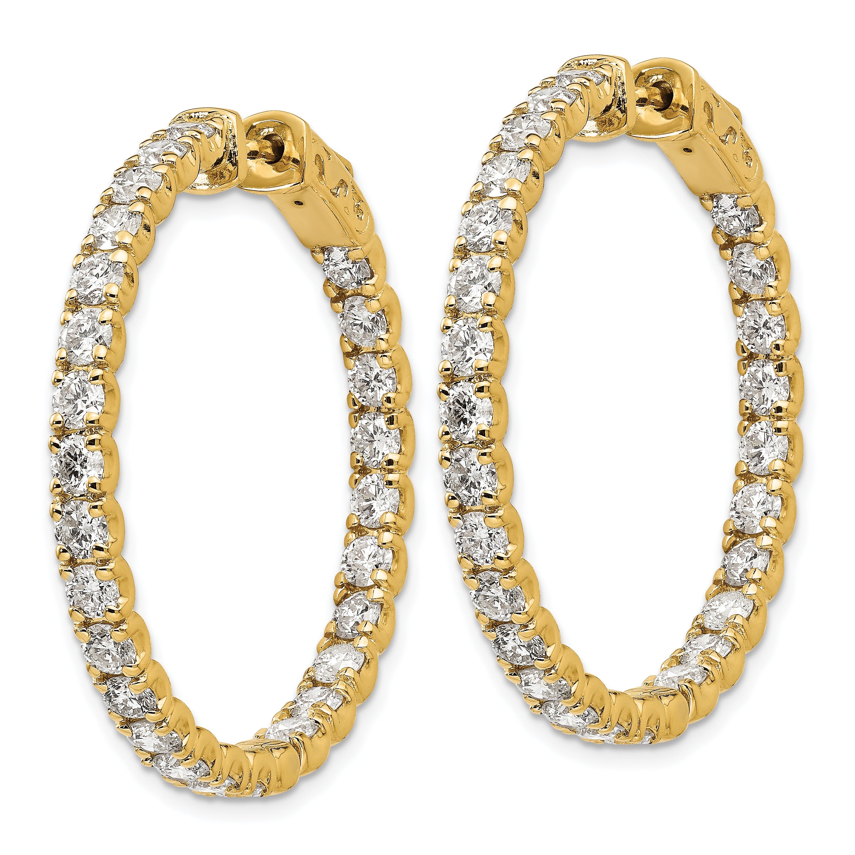 14K Gold Lab Grown Diamond Round In and Out Safety Clasp Hoop Earrings