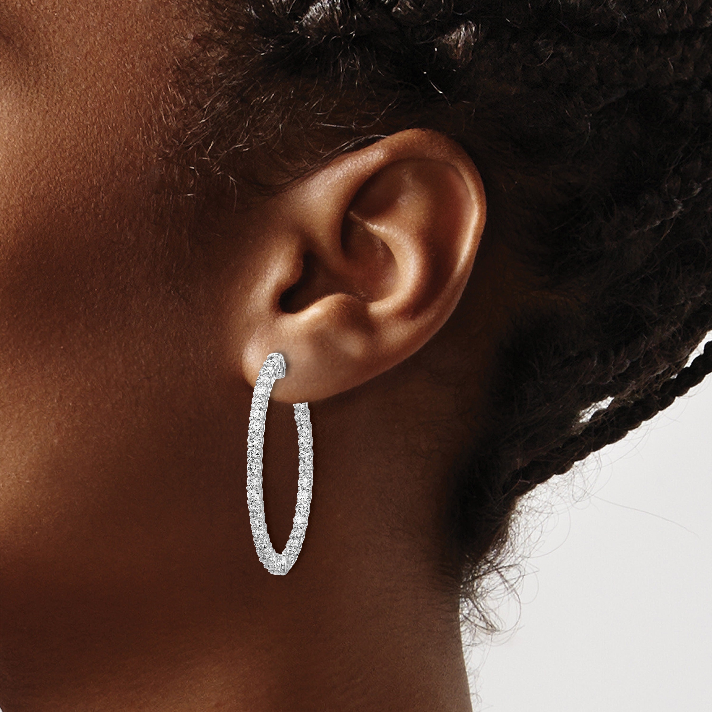 14k Gold Lab Grown Diamond Oval In and Out Hoop Earrings