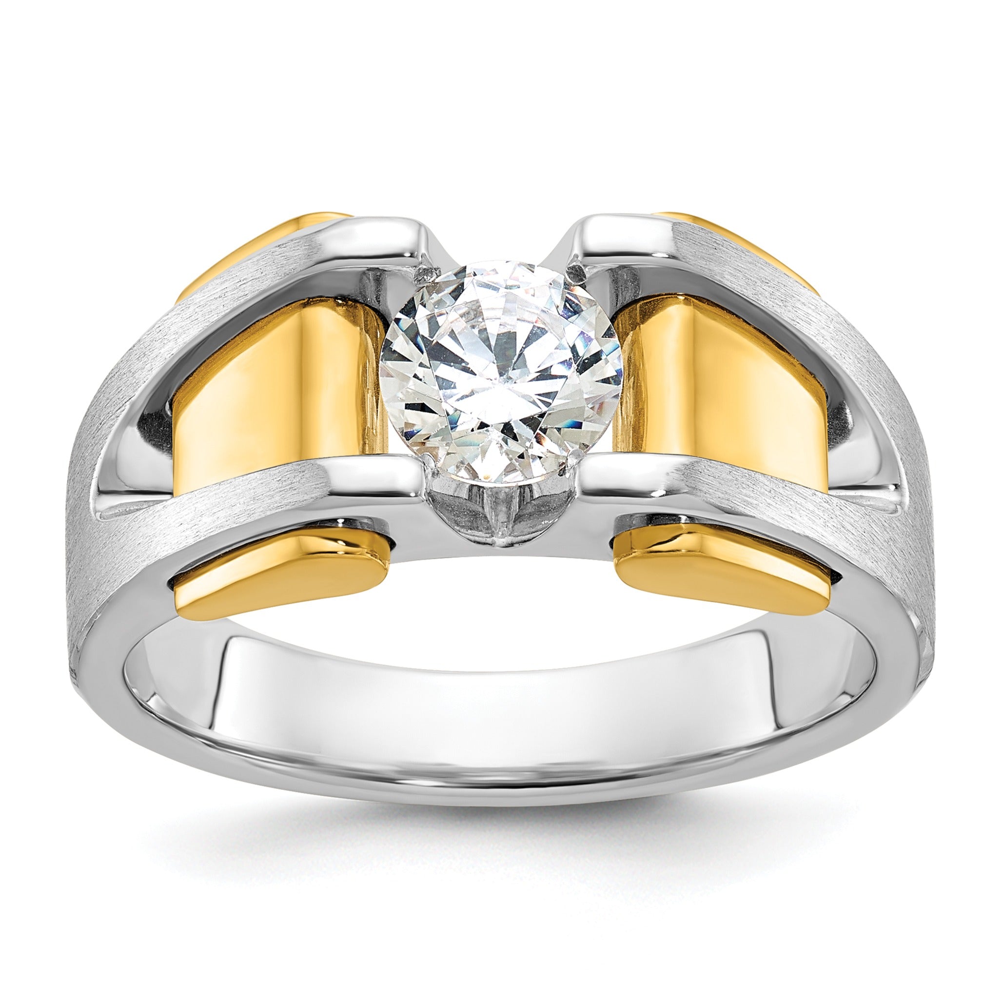14k Two-tone Men's 1 Ct Round Lab Grown Diamond Solitaire Ring
