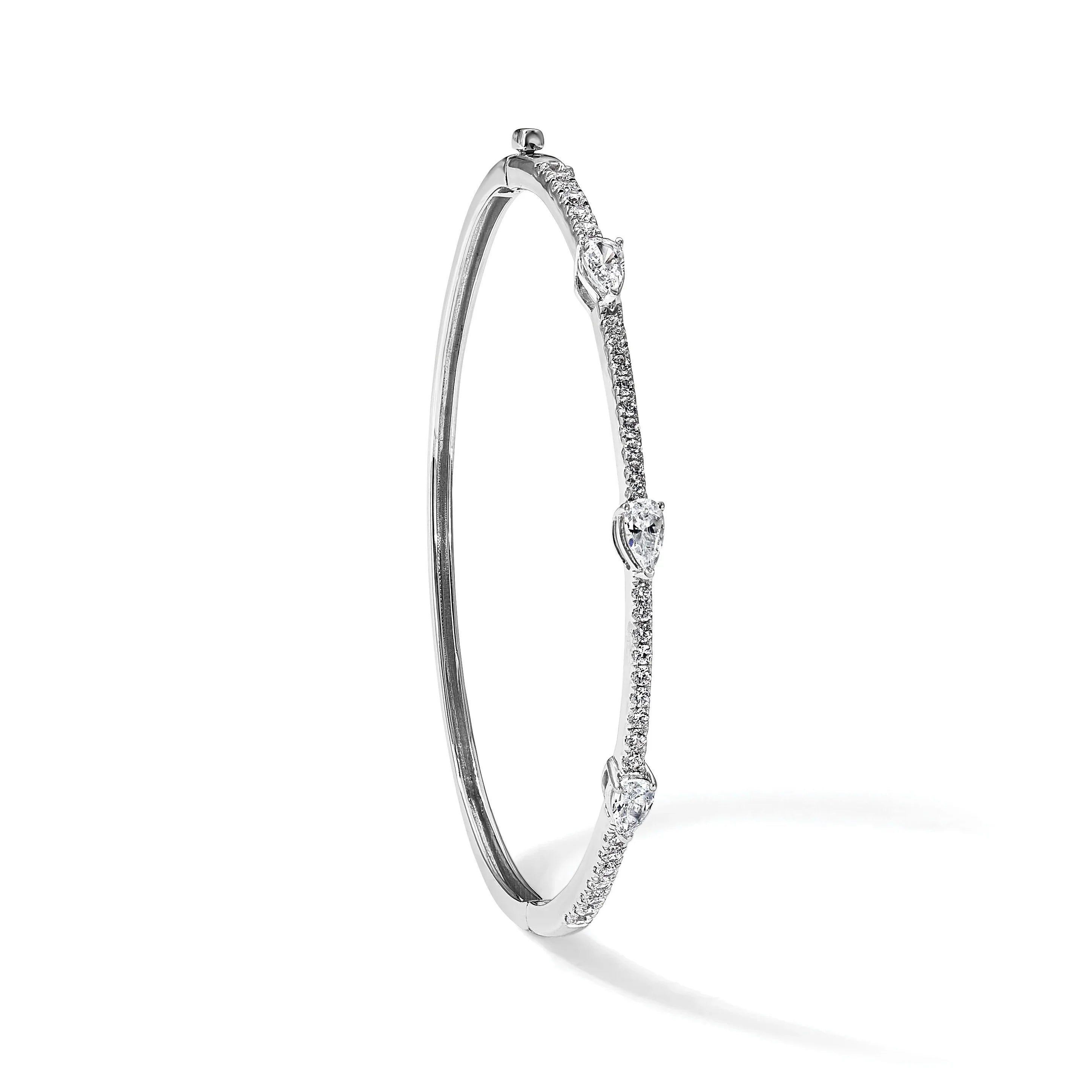 14K Gold Lab Grown Diamond Pear Hinged Bangle Bracelets - Fine Diamond