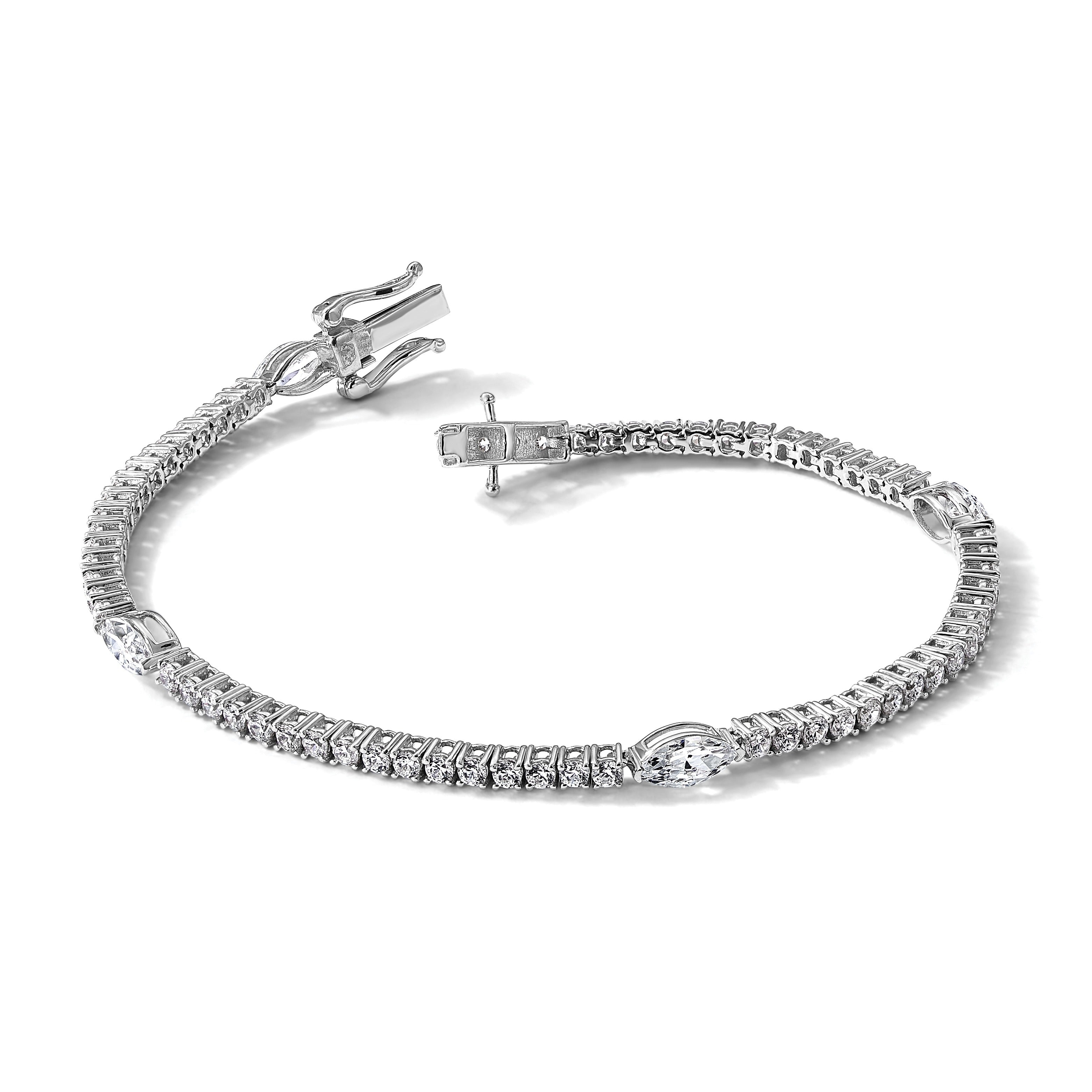 14K Gold 3 5/8 carat Lab Grown Diamond Round and Marquise Bracelets