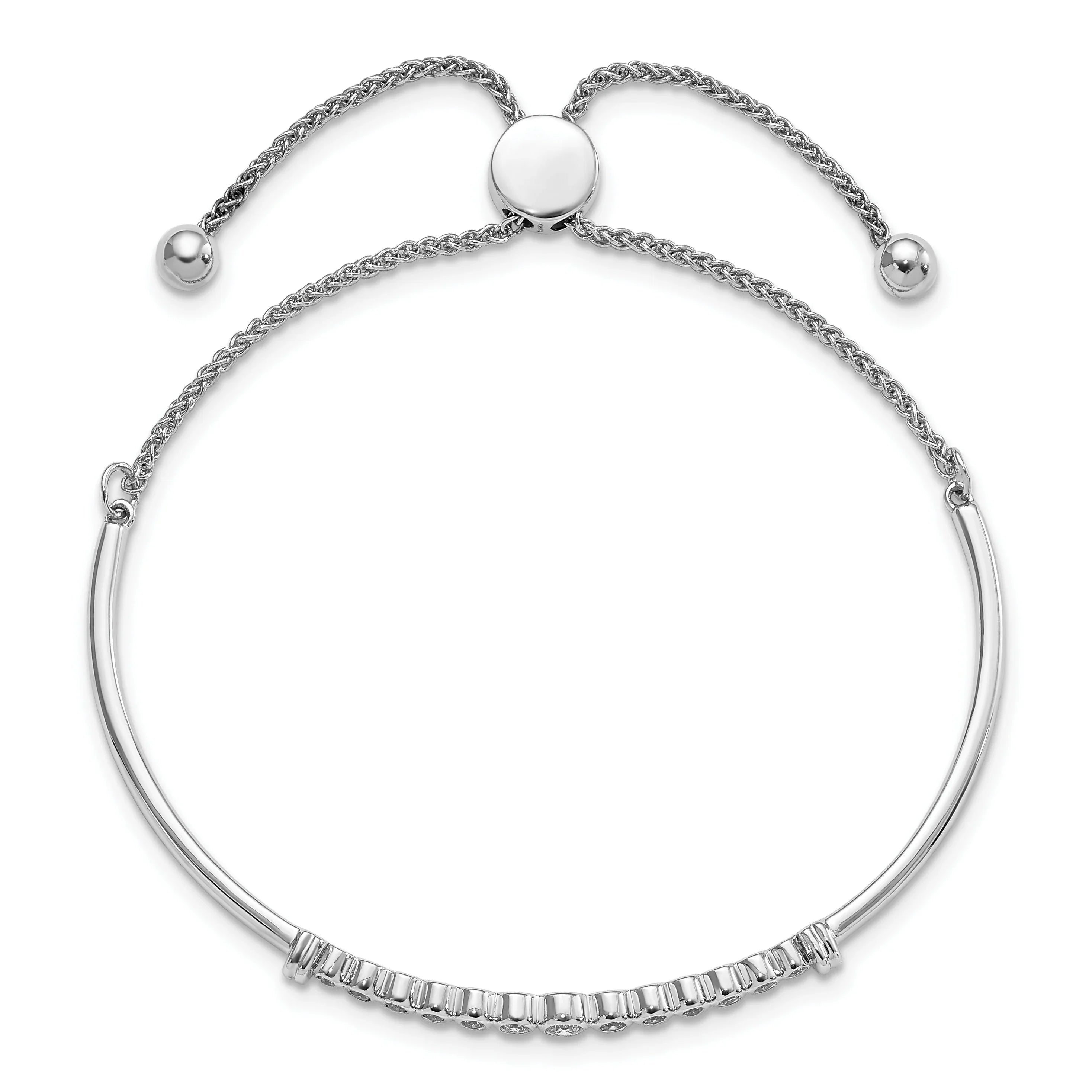 14k White Gold Lab Grown Diamond Adjustable Bolo Bracelet - Fine Diamond
