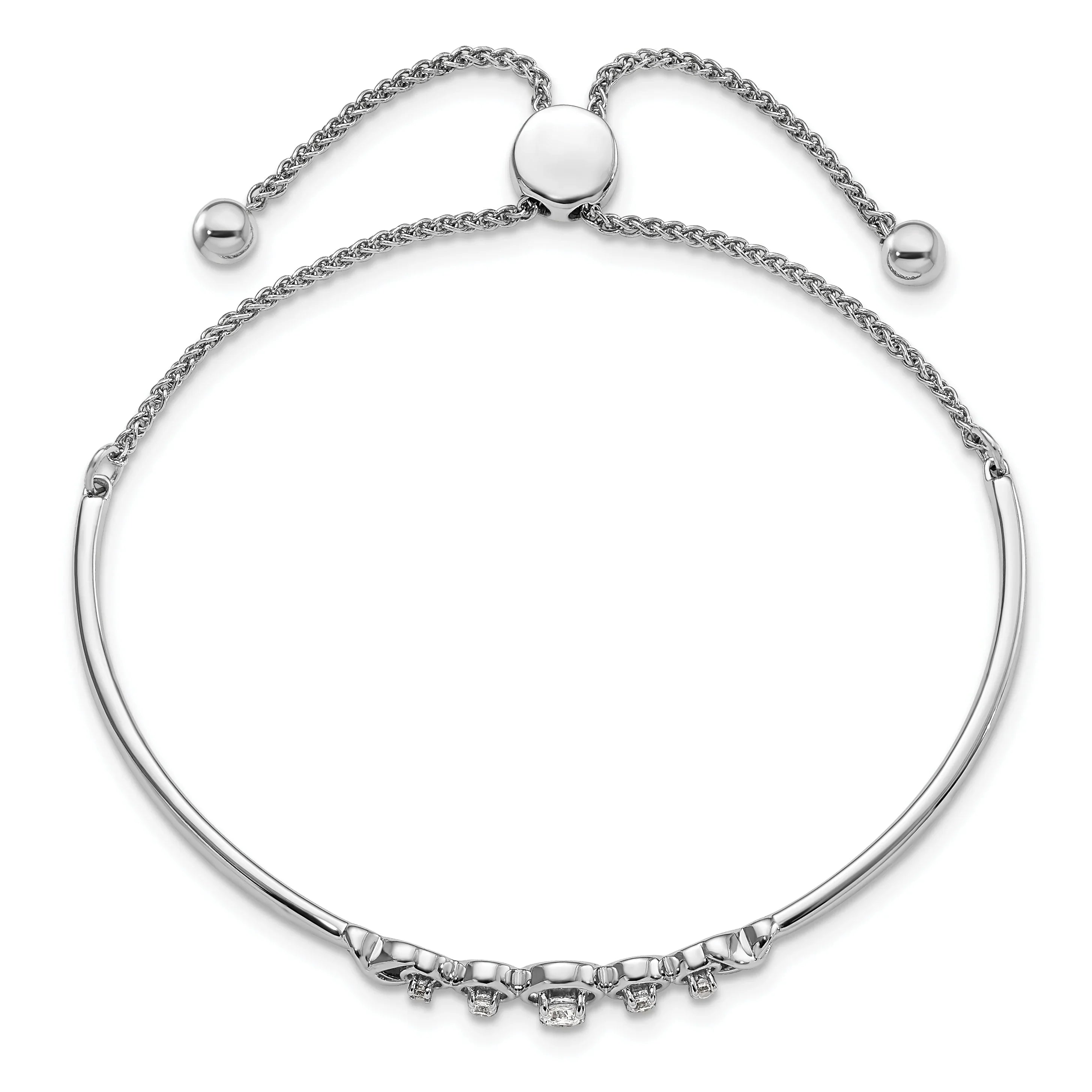 14k White Gold Lab Grown Diamond Bolo Adjustable Bracelet - Fine Diamond