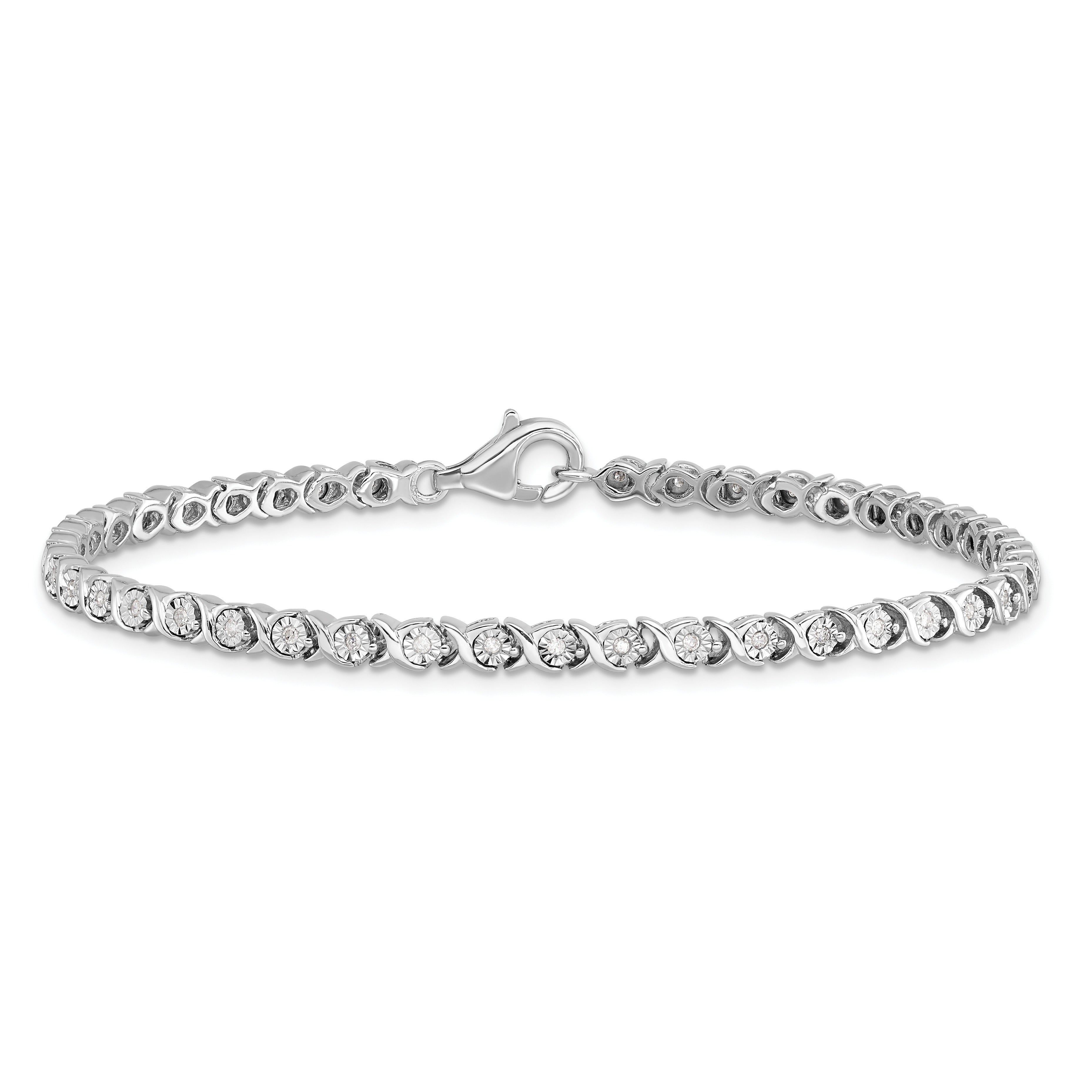 14k White Gold 1/4 carat Lab Diamond 7 inch Fancy Tennis Bracelet