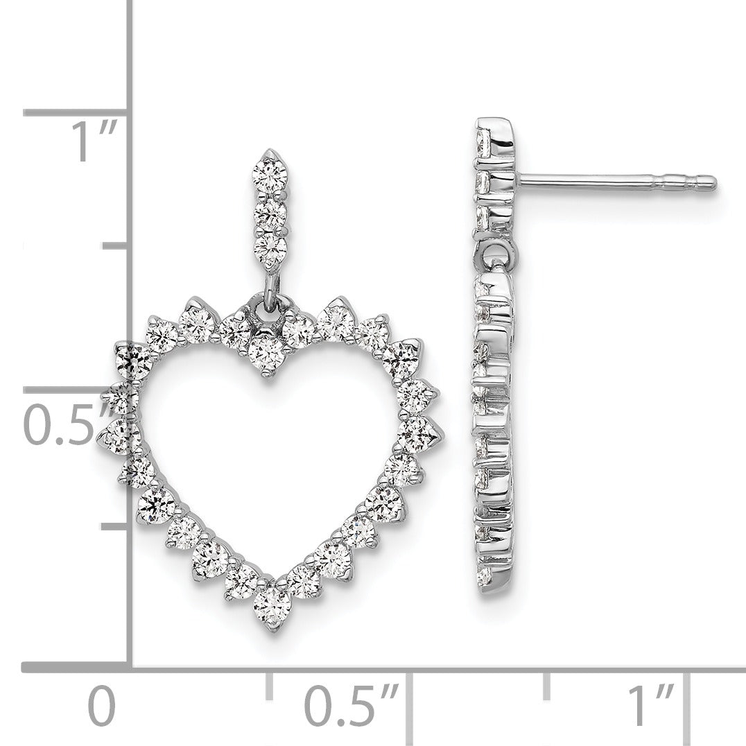 14k White Gold 1 ct Lab Grown Diamond Dangle Heart Earrings