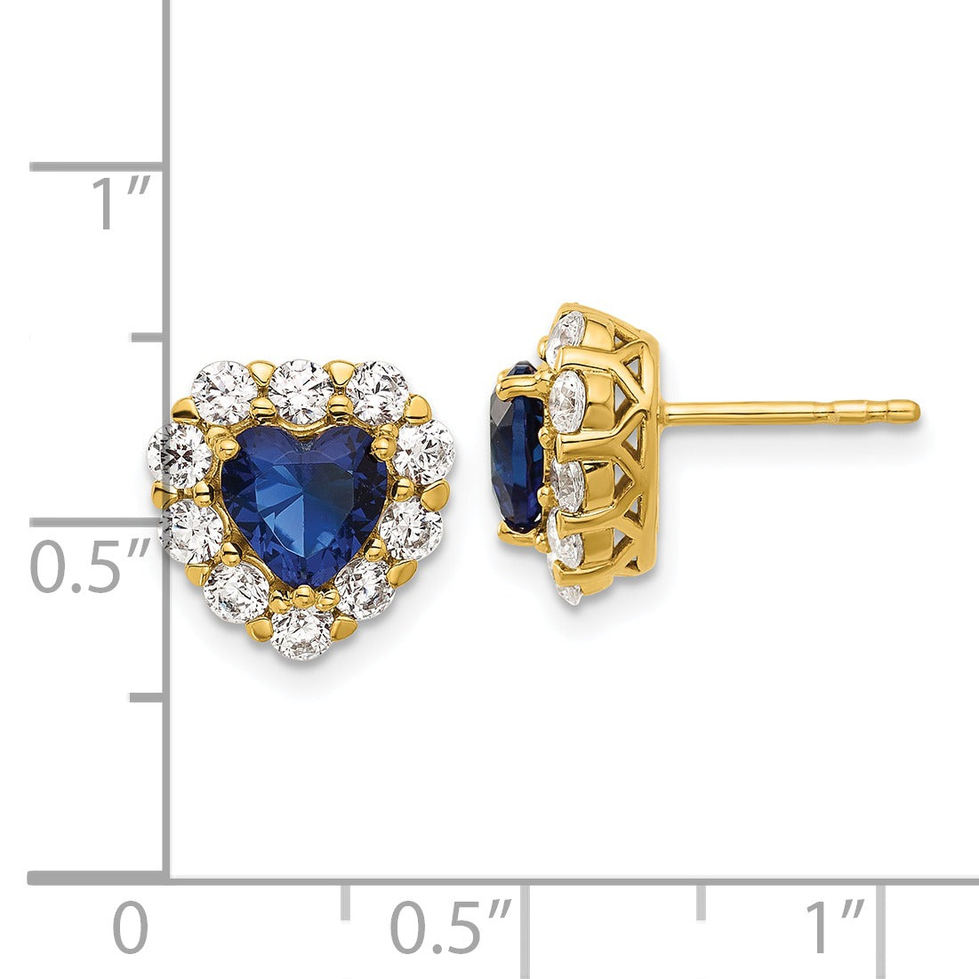 14K Yellow Gold Lab Grown Diamond and Sapphire Halo Heart Stud Earrings