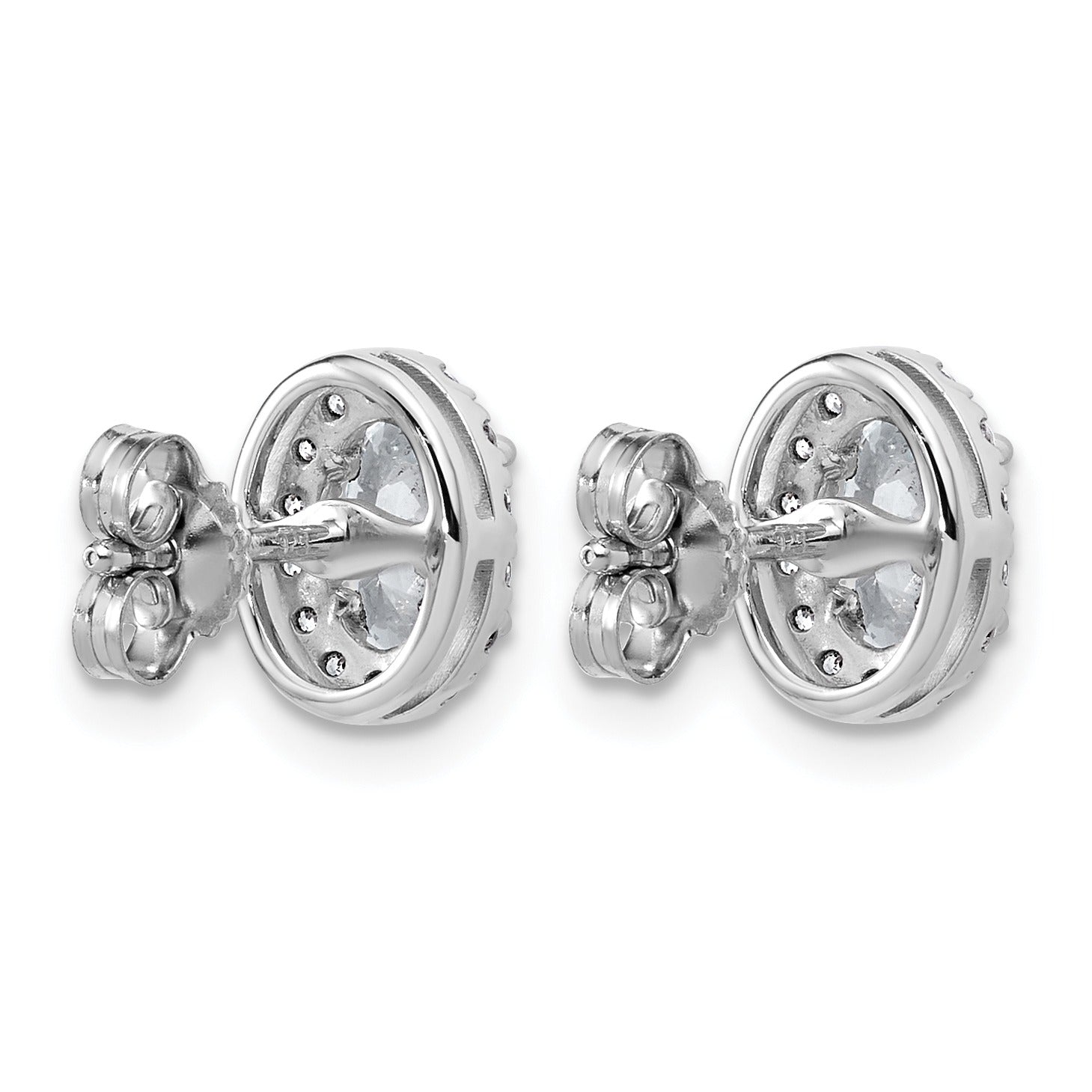 14k White Gold Diamond Fashion Oval Halo Semi-Mount Stud Earrings