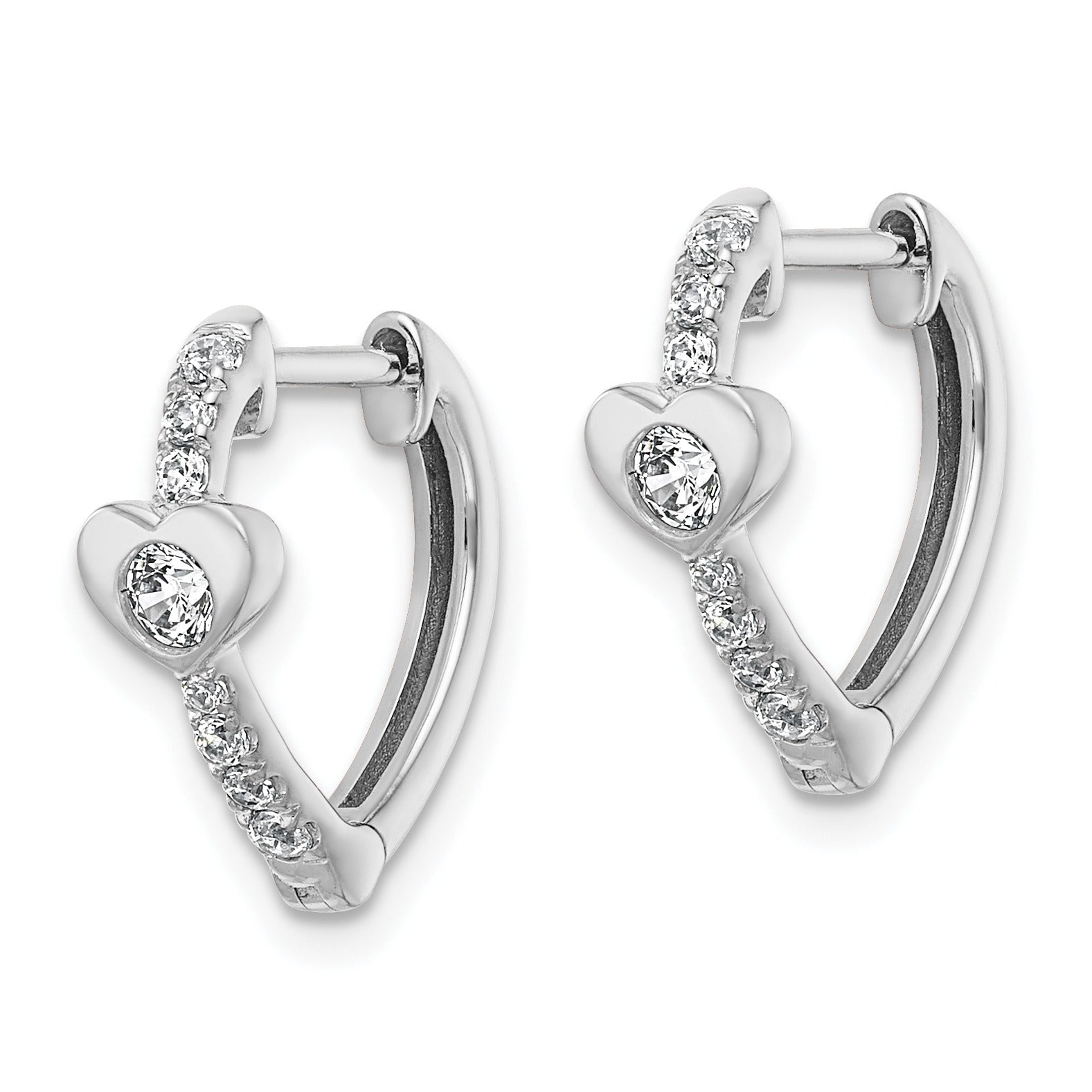 14K White Gold Lab Diamond Heart Hinged Hoop Earrings