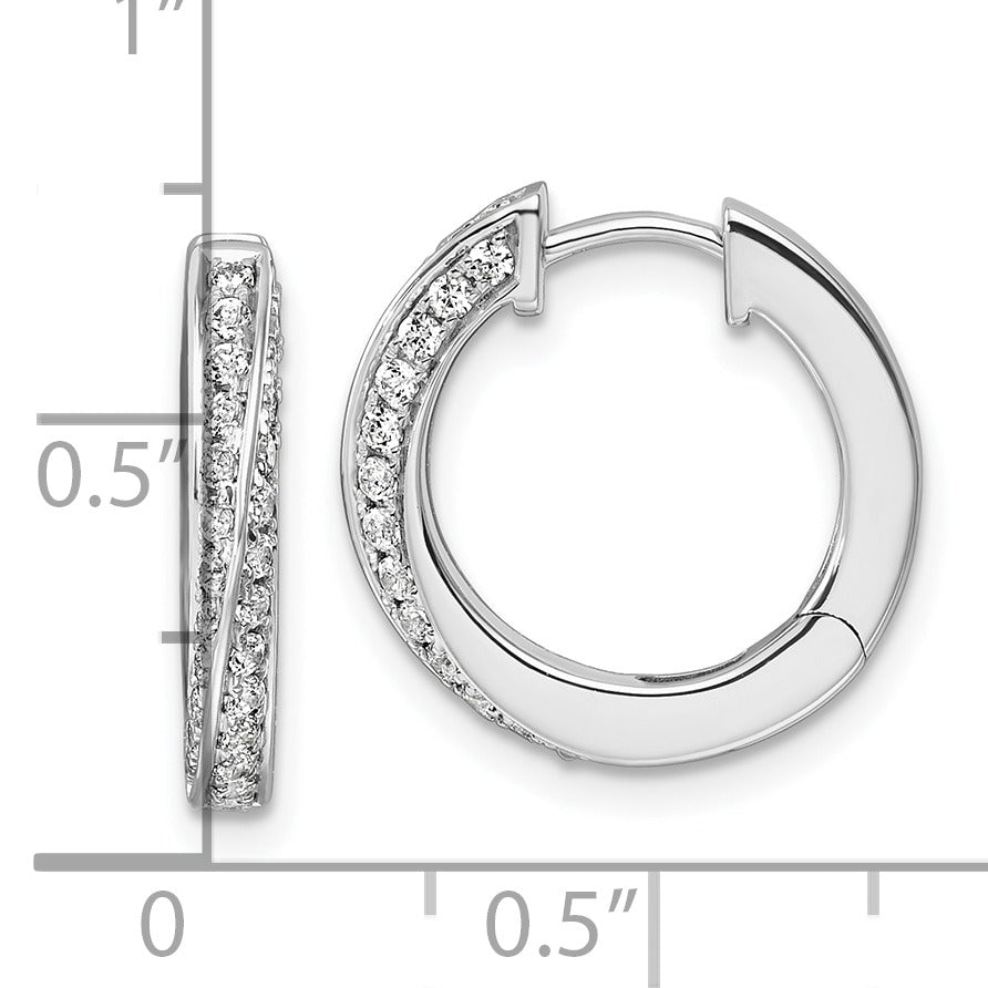 14K White Gold Lab Grown Diamond Twisted Hinged Hoop Earrings