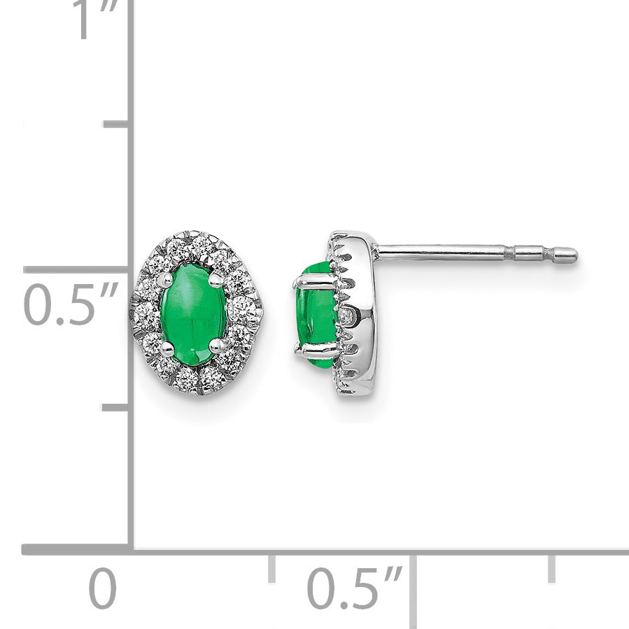 14K White Gold Lab Grown Diamond Oval Emerald Halo Post Earrings