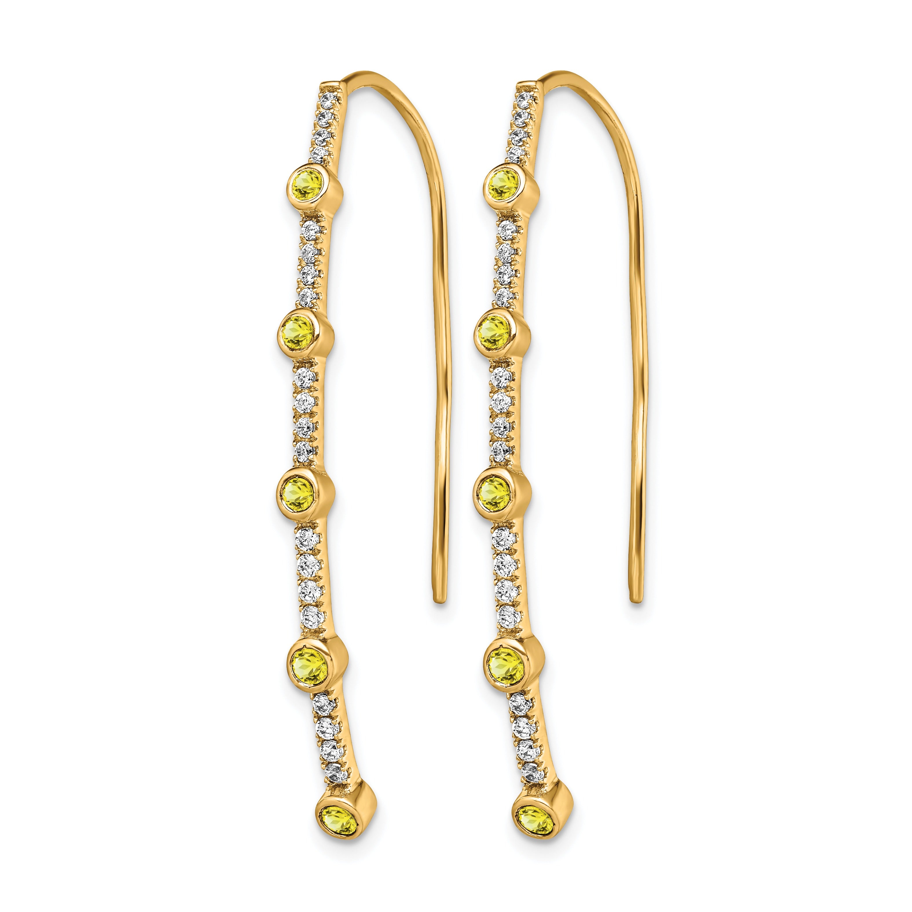 14K Lab Diamond and Lab Created Yellow Sapphire Threader Earrings