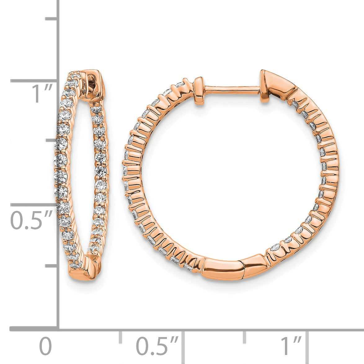 14k Gold Lab Grown Diamond Round In and Out Hoop Earrings