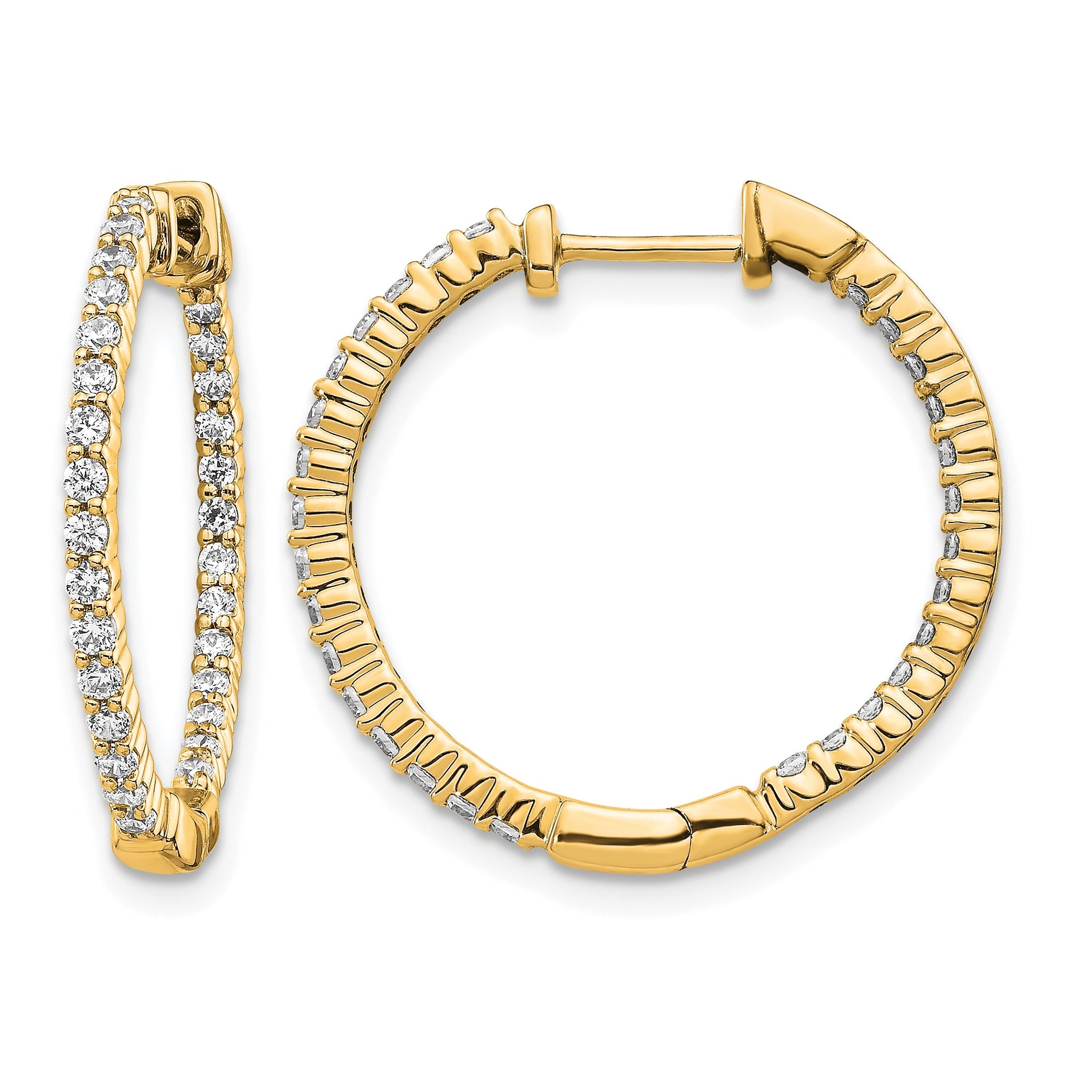 14k Gold Lab Grown Diamond Round In and Out Hoop Earrings
