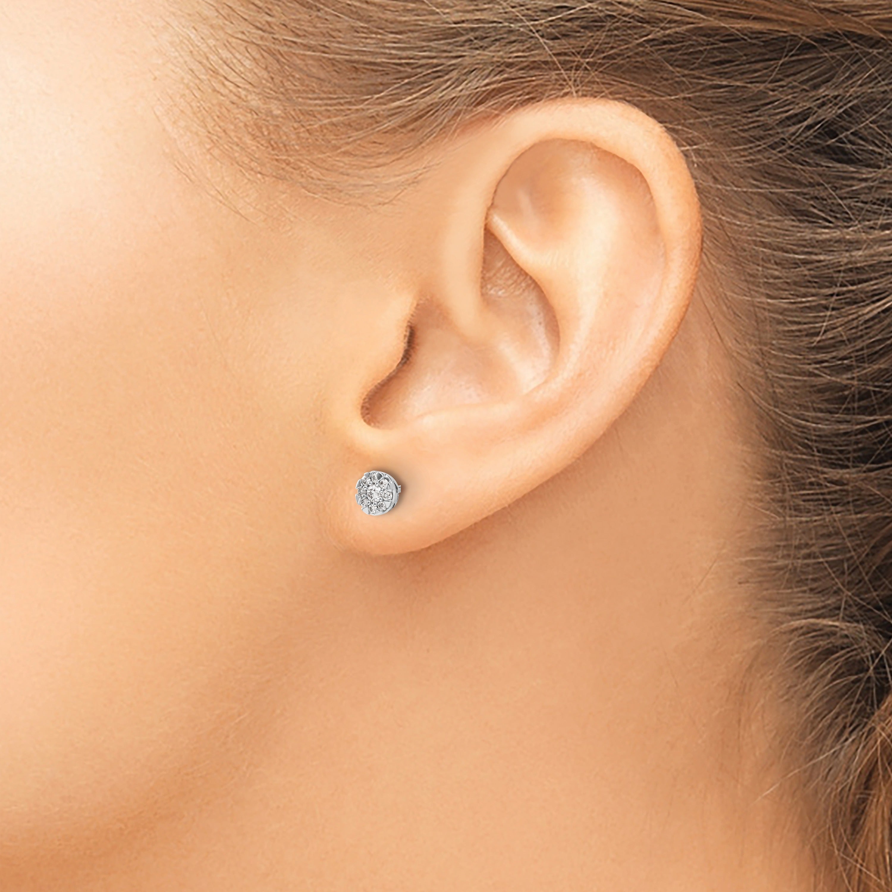 14k White Gold Diamond Cluster Studs Earrings