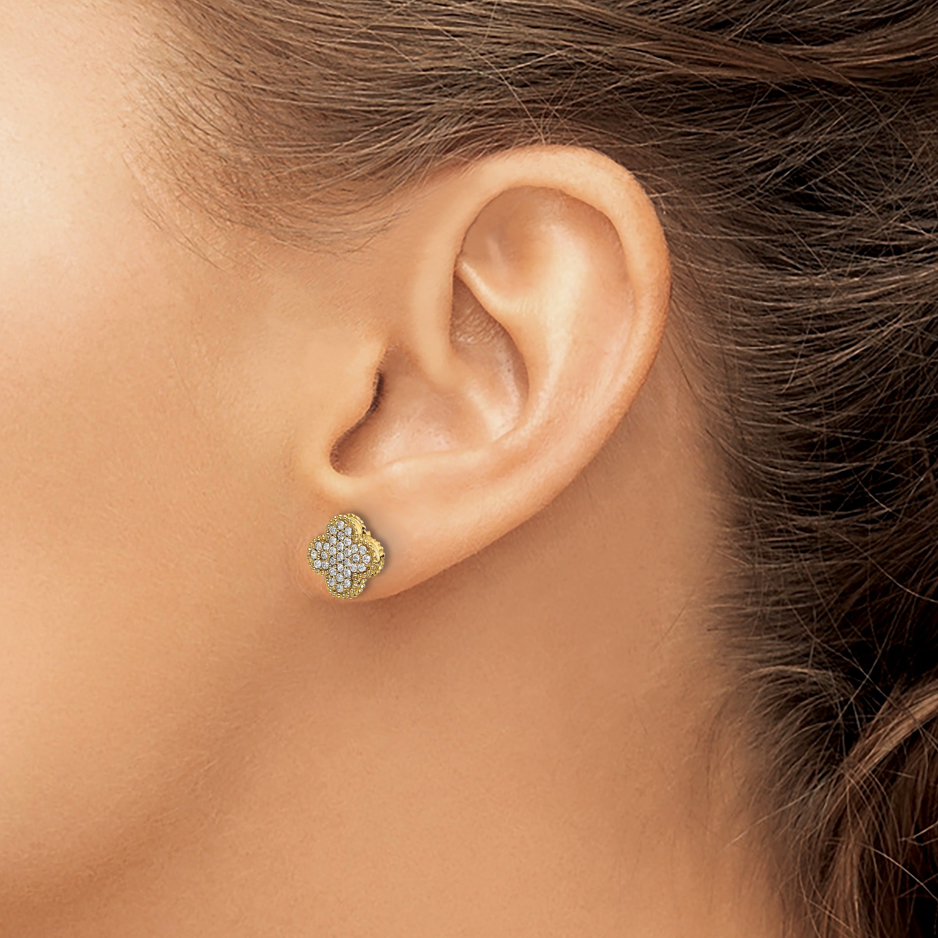 14k Yellow Gold Lab Grown Diamond Quatrefoil Post Earrings
