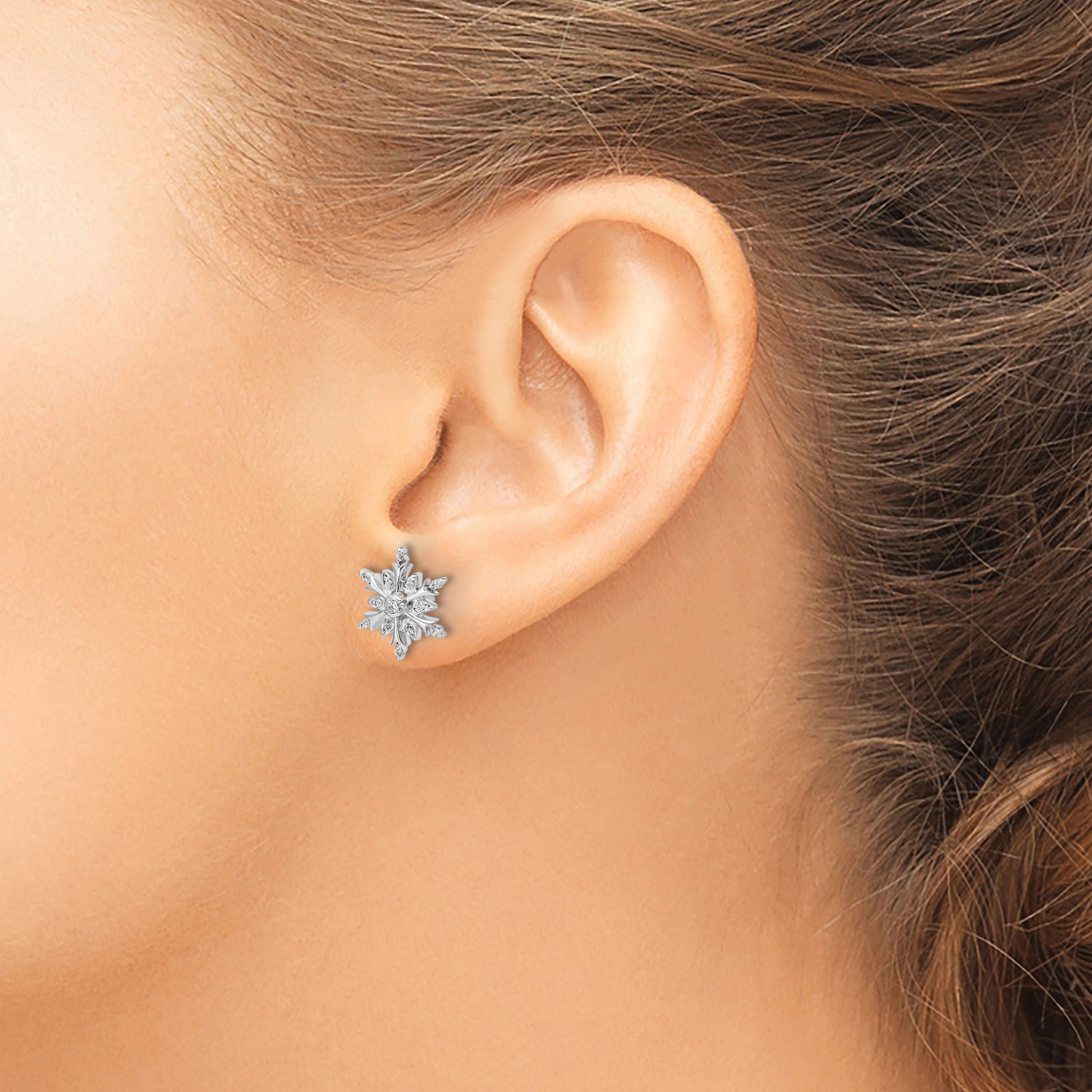 14k White Gold Lab Grown Diamond Snowflake Stud Earrings