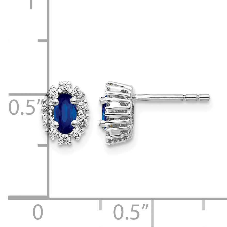 14K White Gold Lab Grown Diamond Oval Sapphire Halo Post Earrings