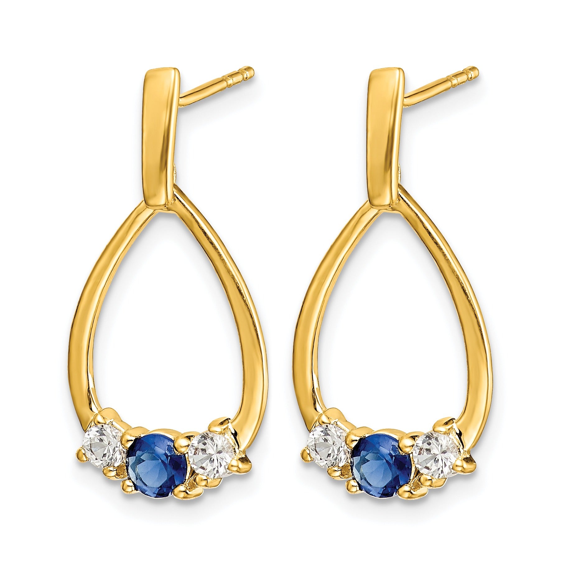 Yellow Gold Lab Diamond and Created Sapphire Dangle Teardrop Earrings