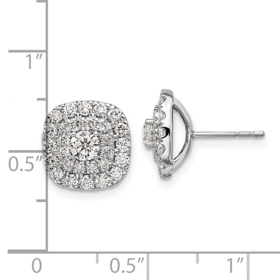 14K White Gold Lab Grown Diamond Double Halo Cluster Post Stud Earrings